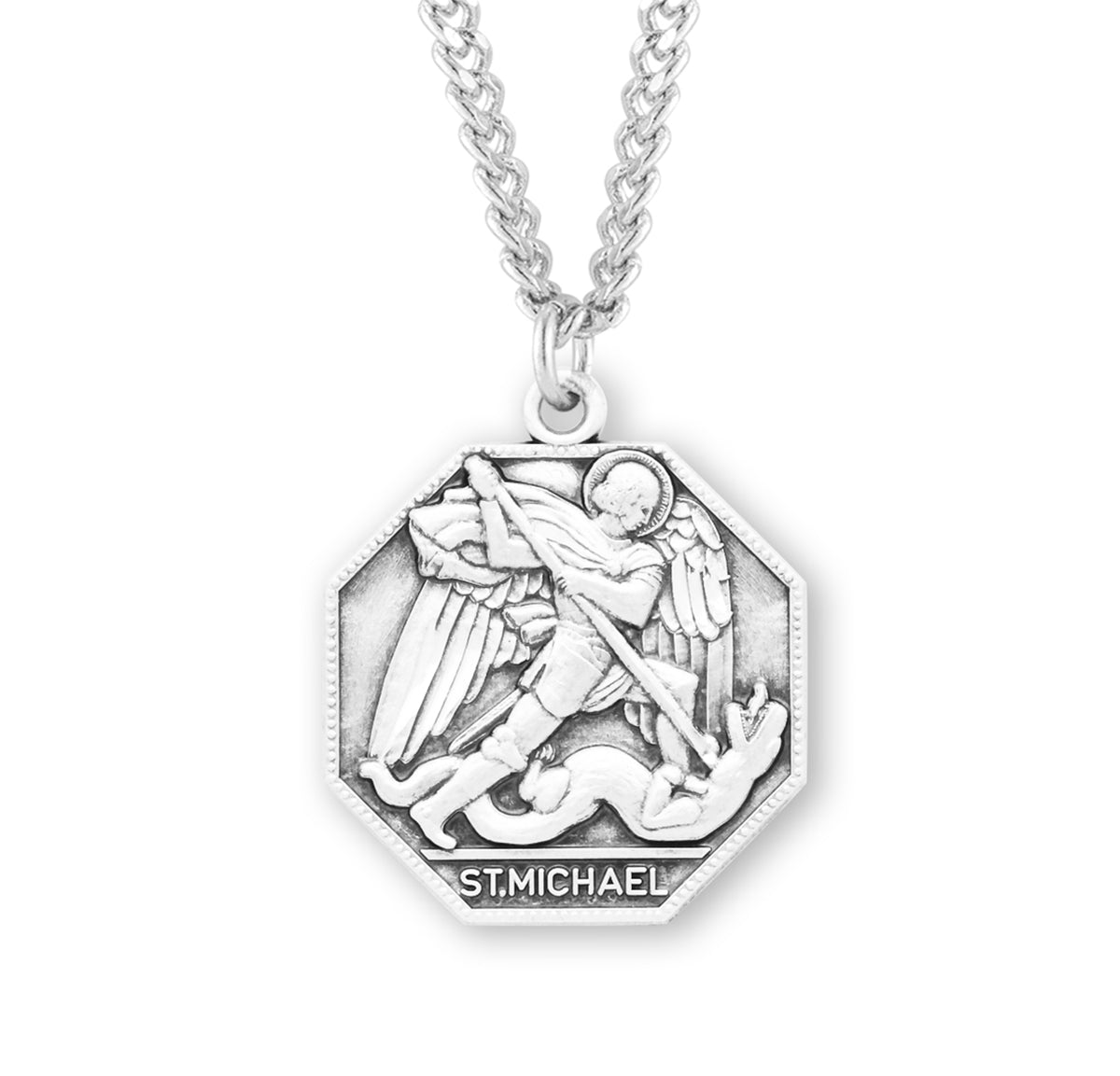 Sterling Silver Octagon St. Michael Medal Necklace