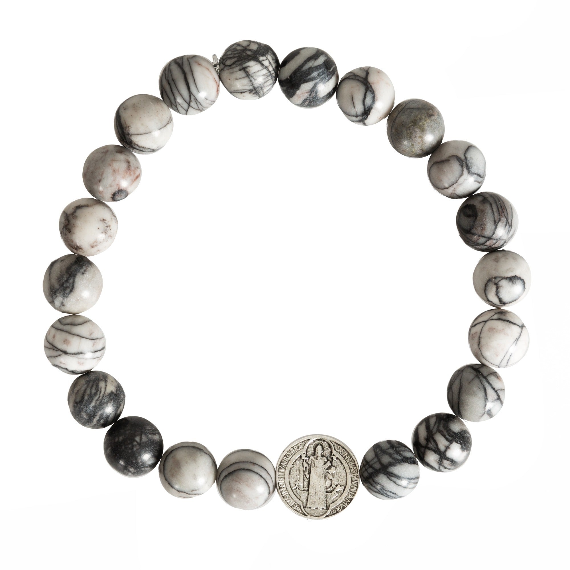 Men's St. Benedict Swirled Agate Stone Bracelet