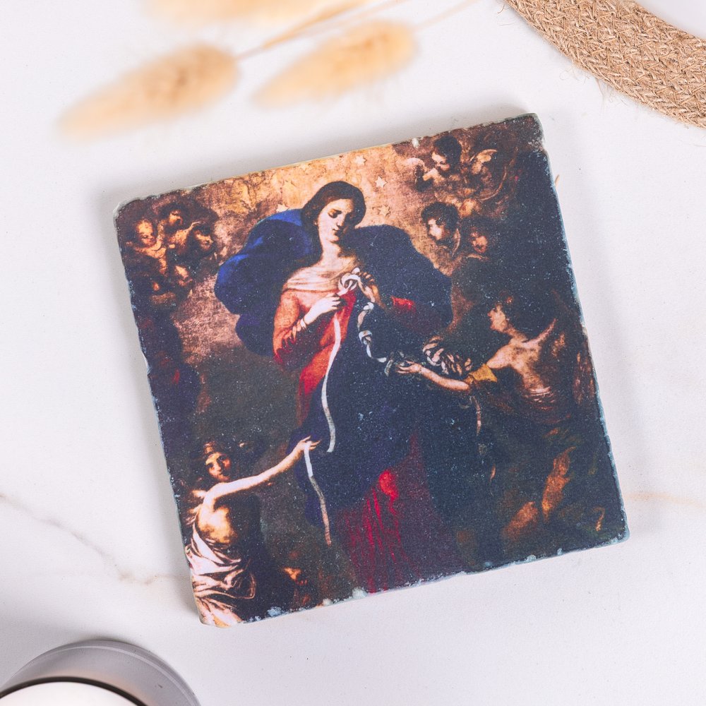 Our Lady Undoer of Knots Tumbled Stone Tile - 6" x 6"