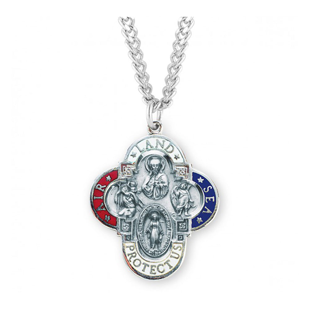 Land Sea Air 4-Way Military Protection Medal Necklace