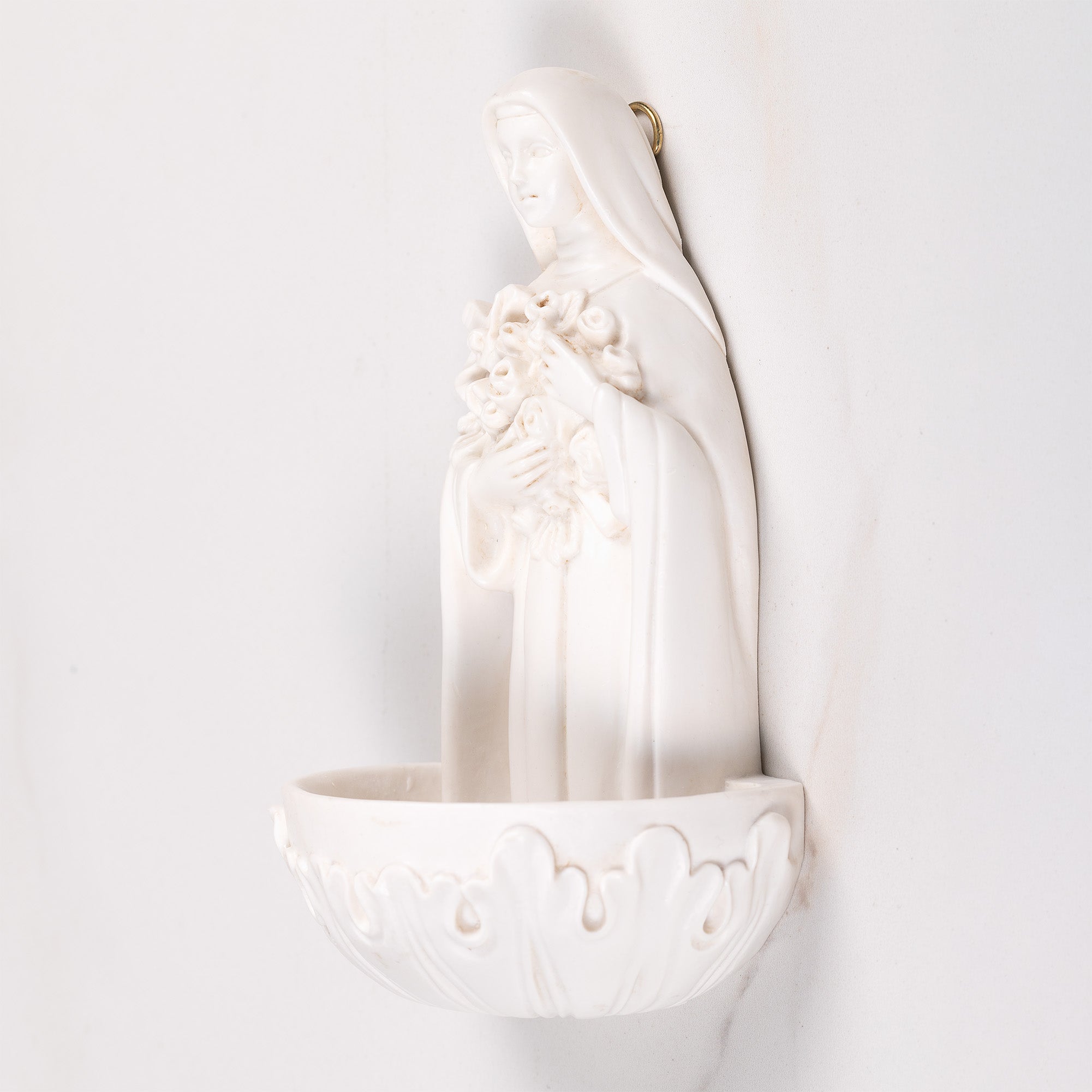 St. Therese Antique White Holy Water Font - 6.3"