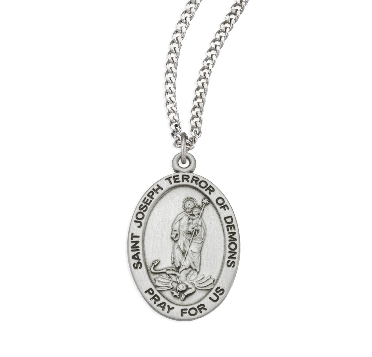 Sterling St. Joseph Terror of Demons Medal Necklace - 24"
