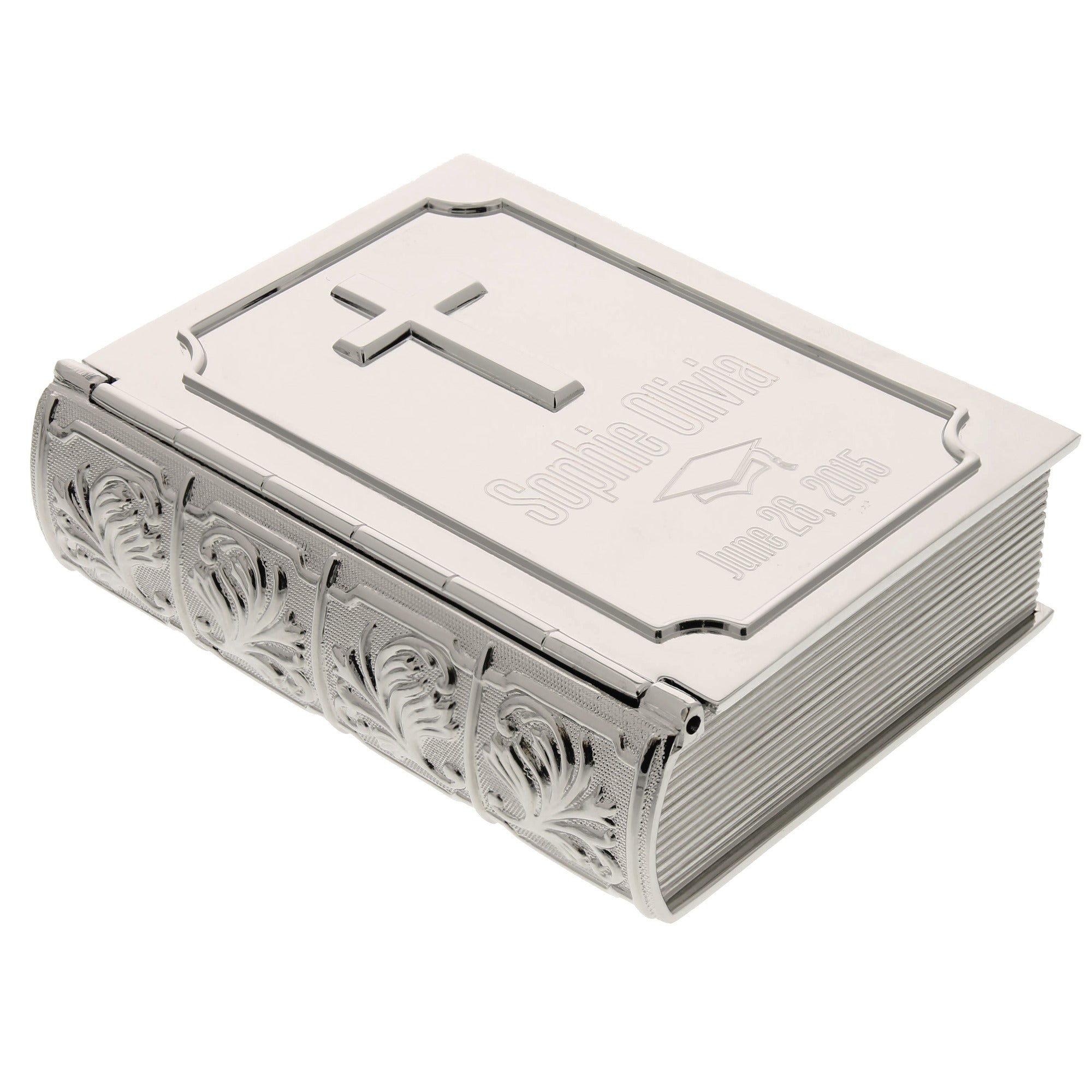 Personalized Silver Bible Graduation Keepsake Box - 3.5"