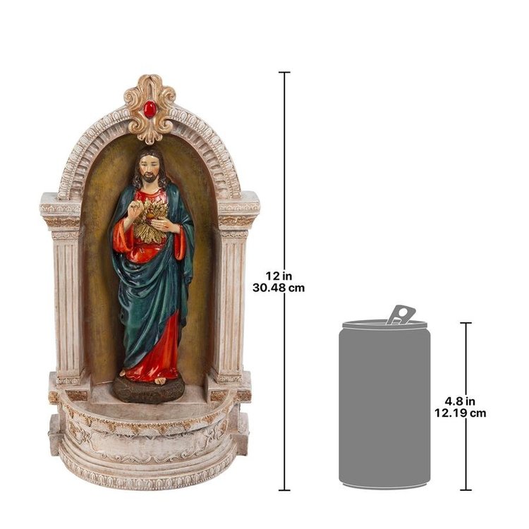 Sacred Heart Italian Style Statue with Holy Water Font - 12"