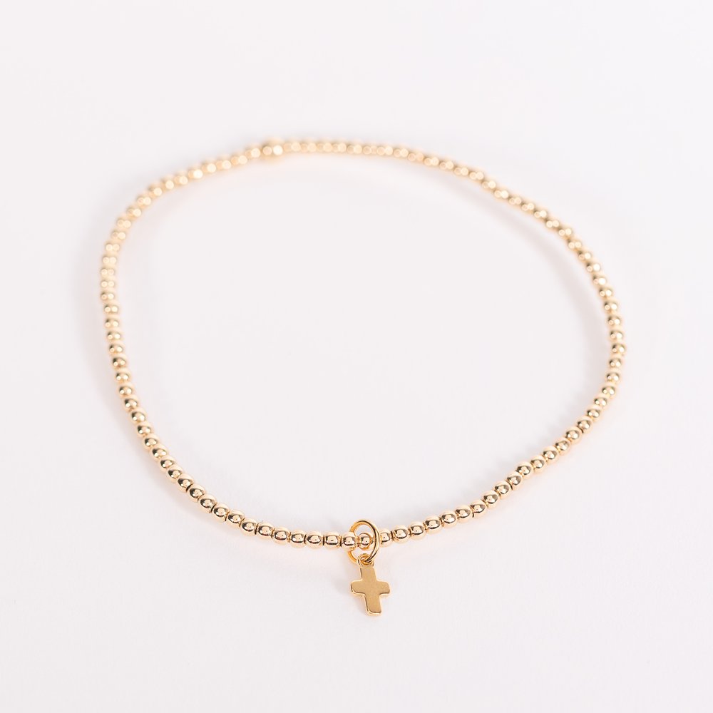 Mini Cross Charm Beaded Stretch Bracelet