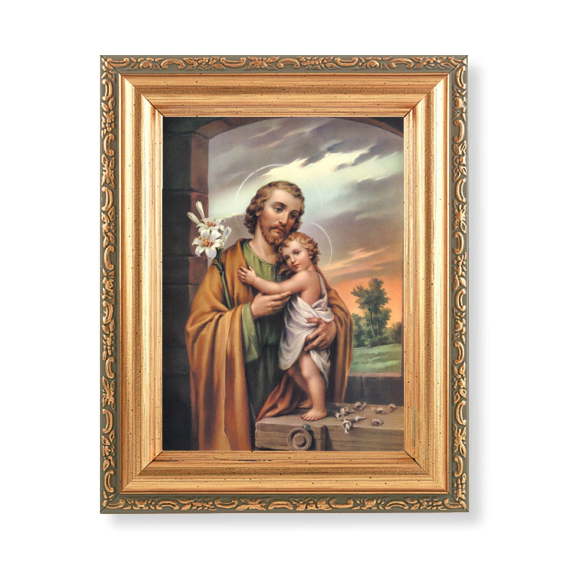 St. Joseph & the Infant Christ in Ornate Gold Frame - 4.5" x 6.5"