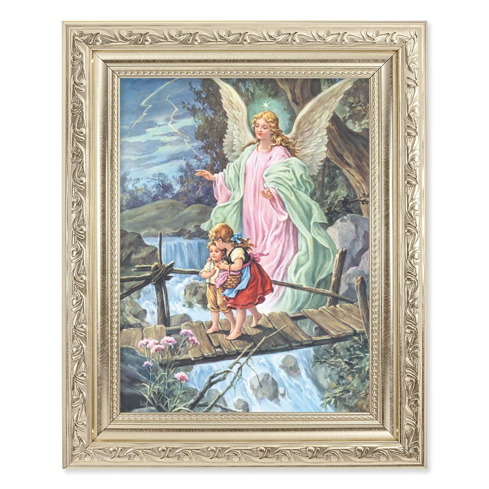 Guardian Angel & Children in Antique Silver Frame - 6" x 8"