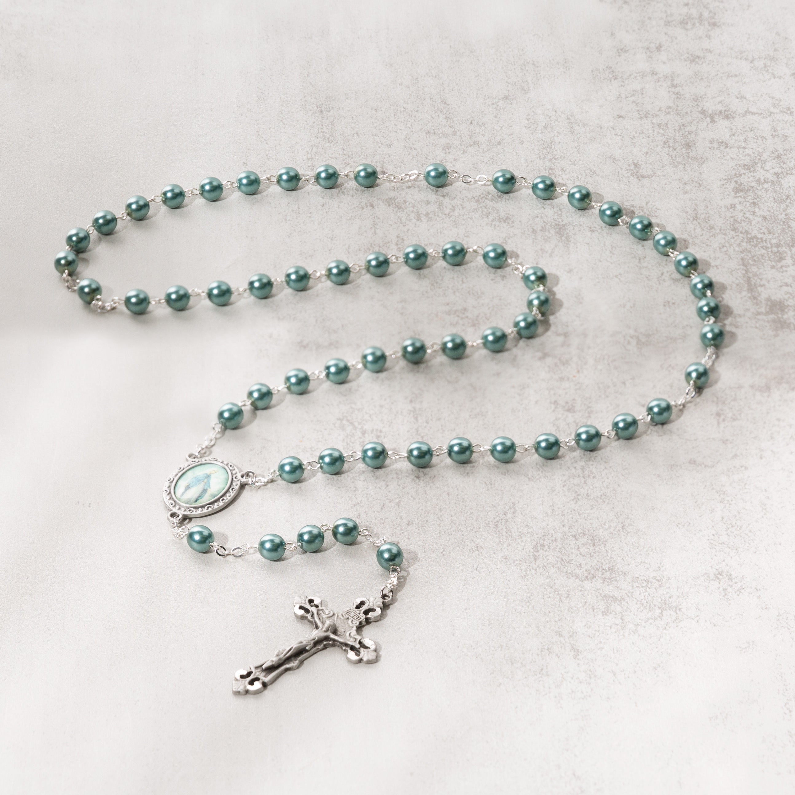 Teal Pearl Our Lady of Grace Rosary