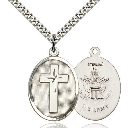 Sterling Silver Cross / Army Pendant 1 1/8 X 3/4"