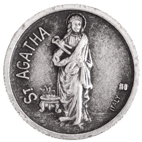 white garden madonna lily coin St.Agatha/St. Peregrine Pocket Coin