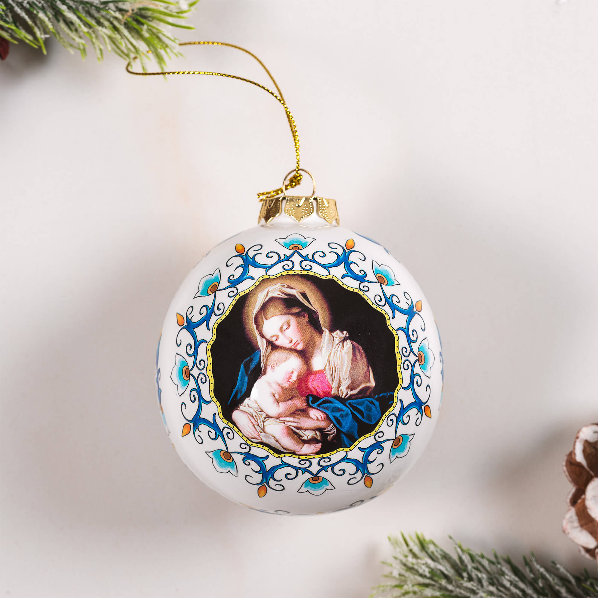 Madonna & Child Italian Ceramic Ball Ornament