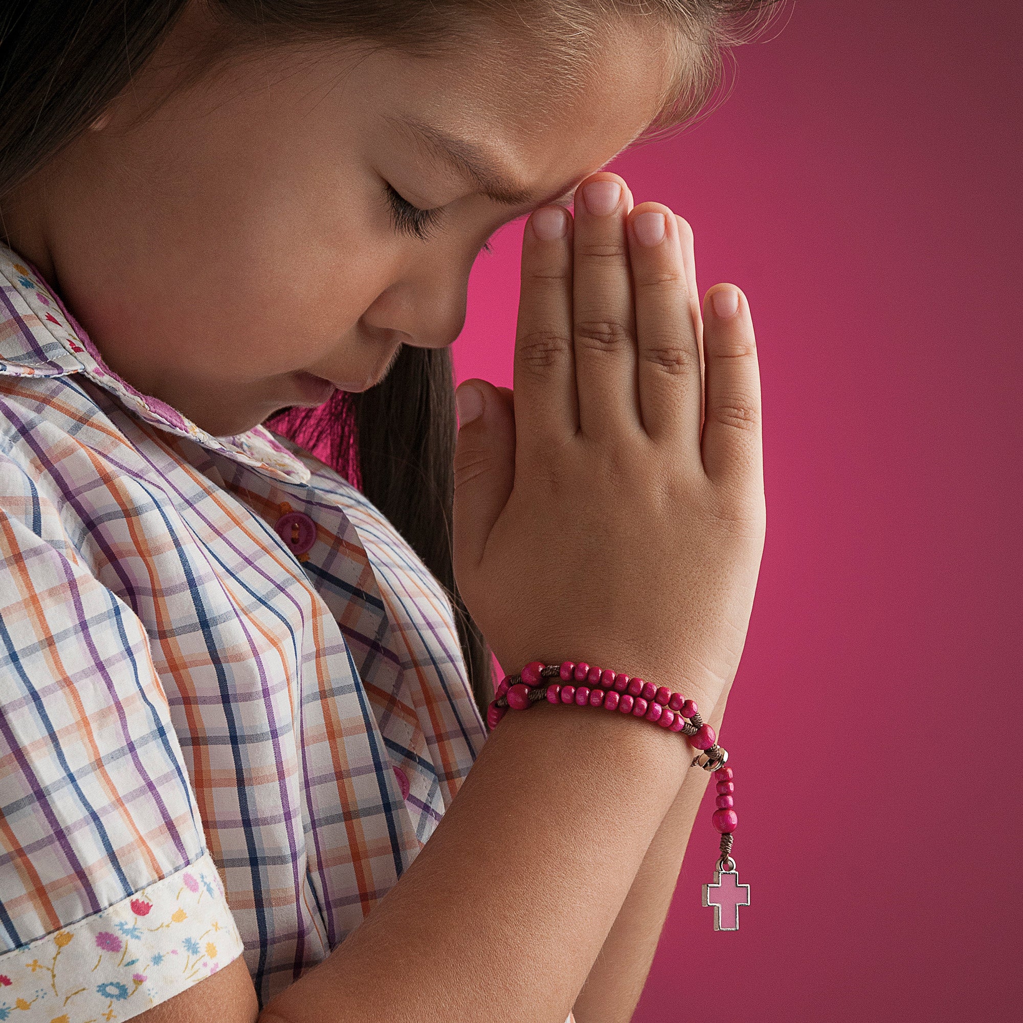 Kids Pink Wooden Rosary Bracelet