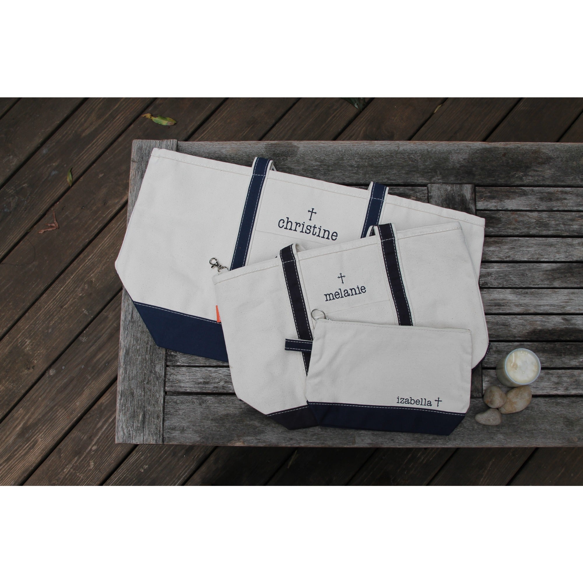 Personalized Natural & Navy Cross Zip Pouch