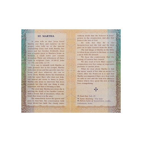 St. Martha - Mini Lives of the Saints Folded Prayer Card