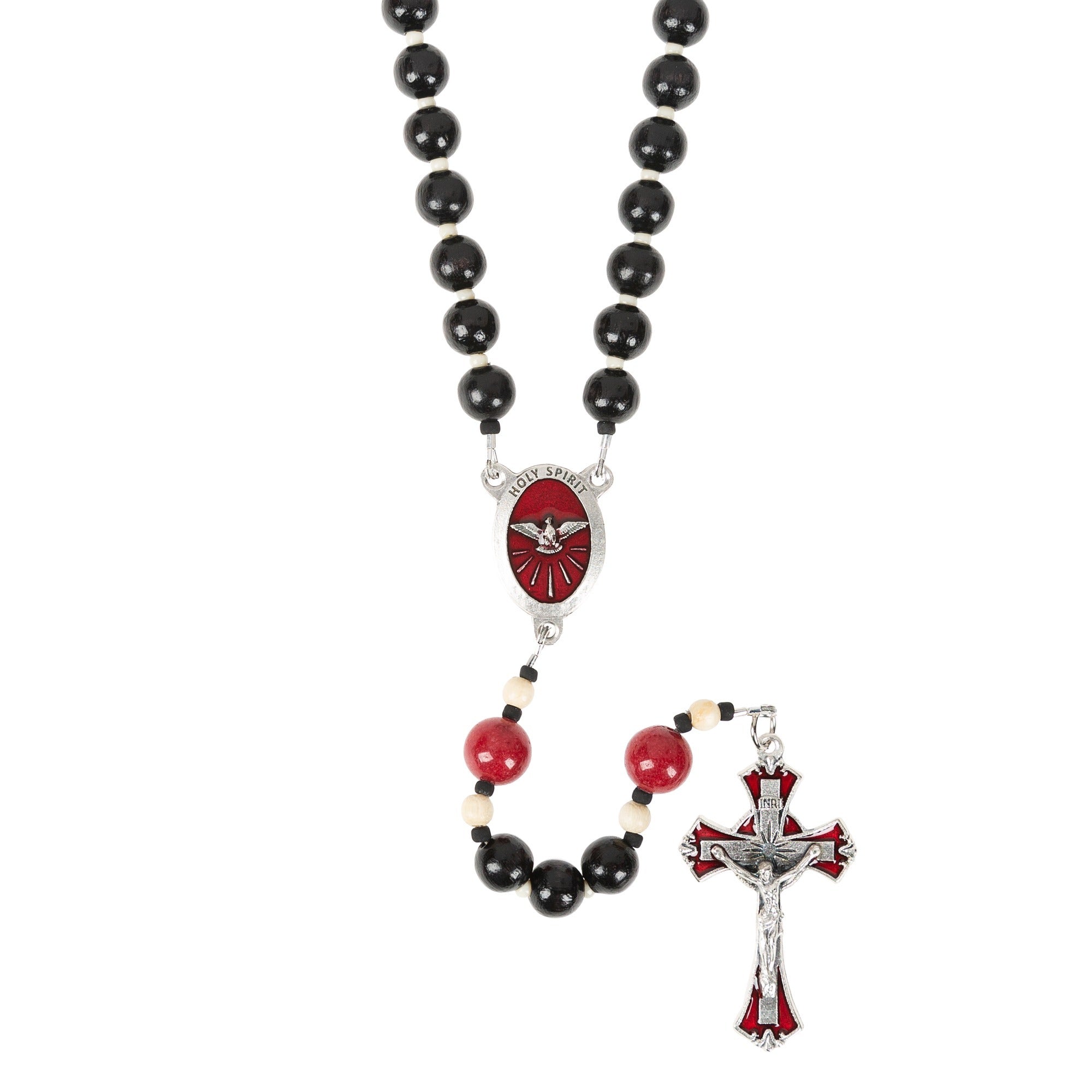 Confirmation Black Wood Rosary with Prayer Card