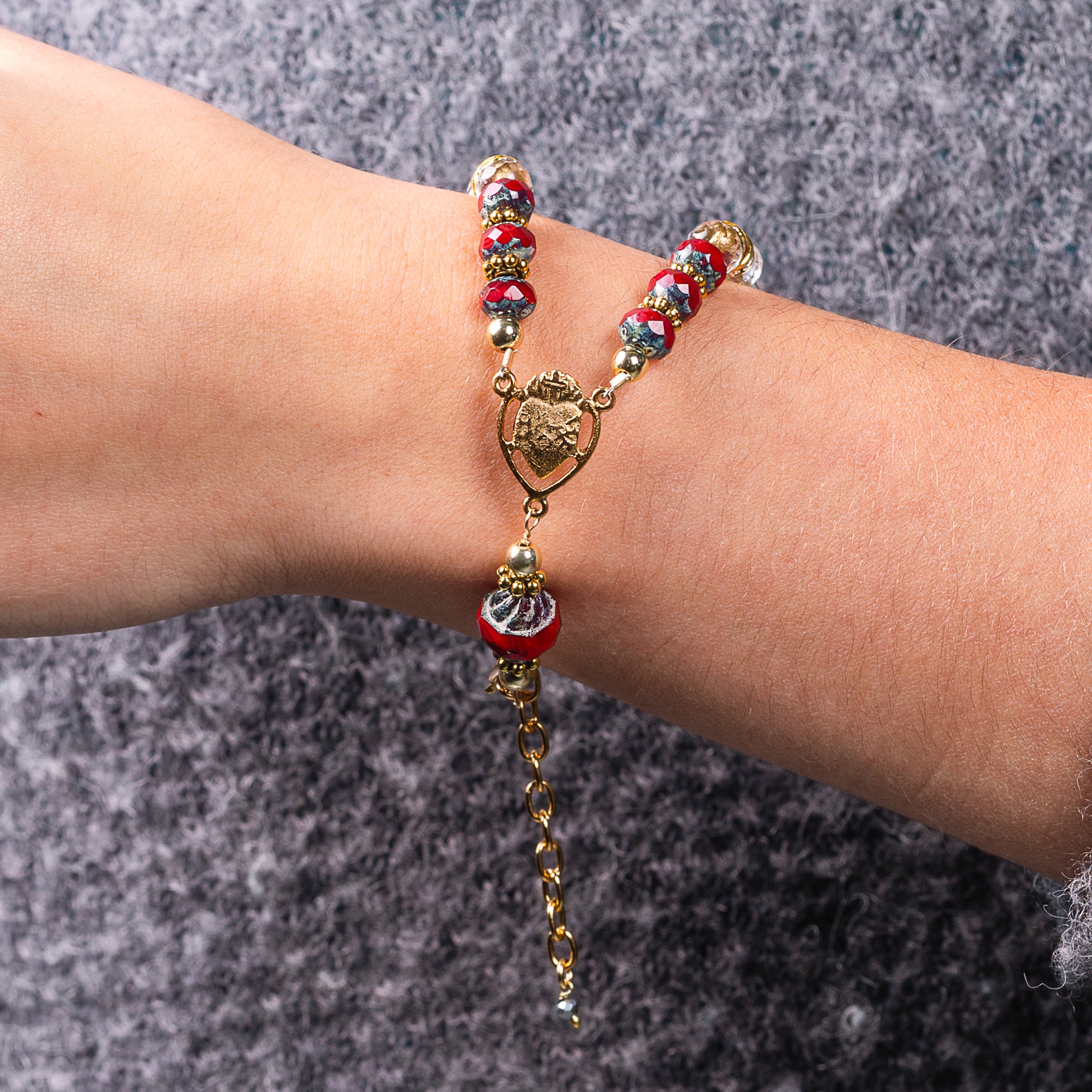 Sacred Heart & Precious Blood Crystal Bracelet