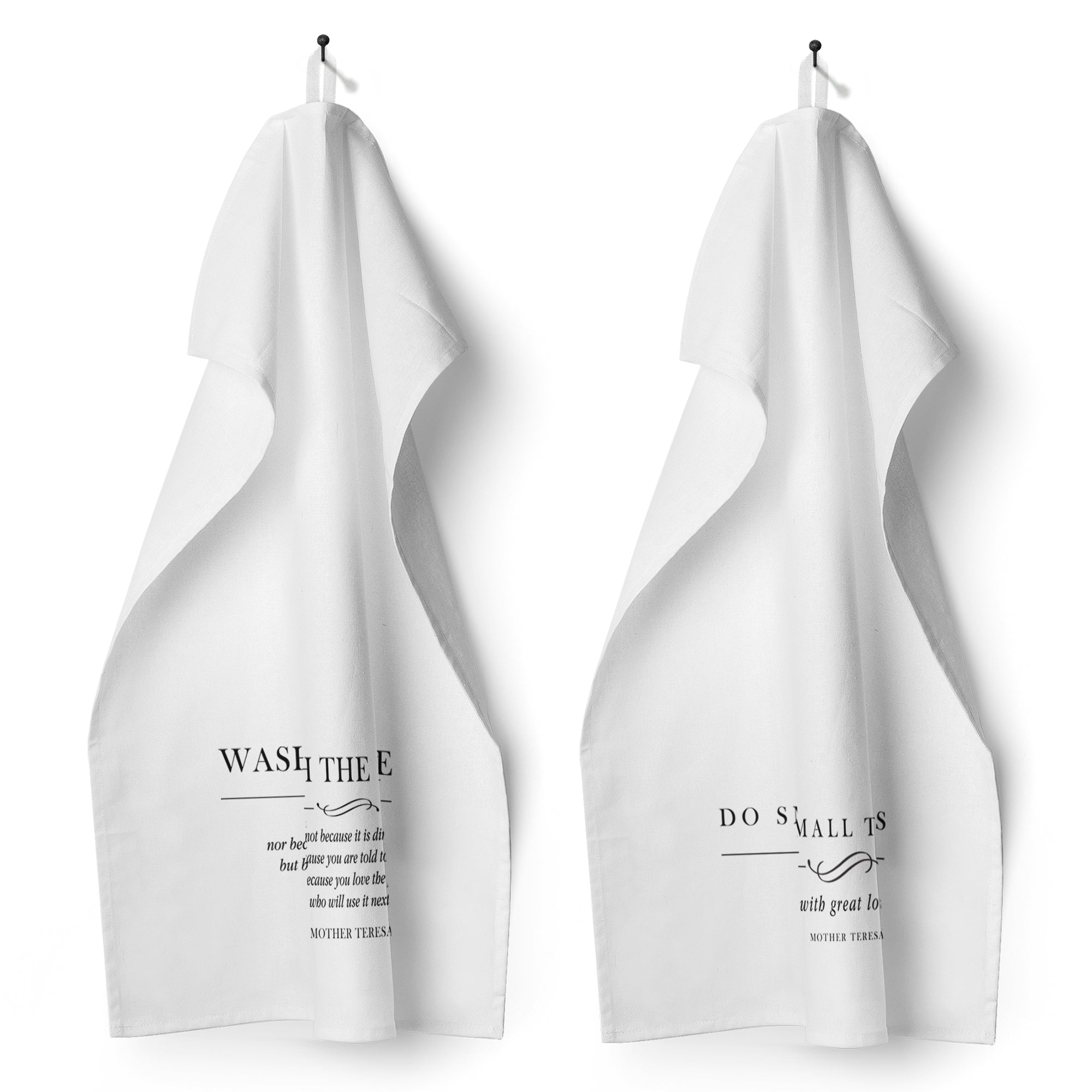 Set of Mother Teresa Black and White Dish Towels - 2 towels