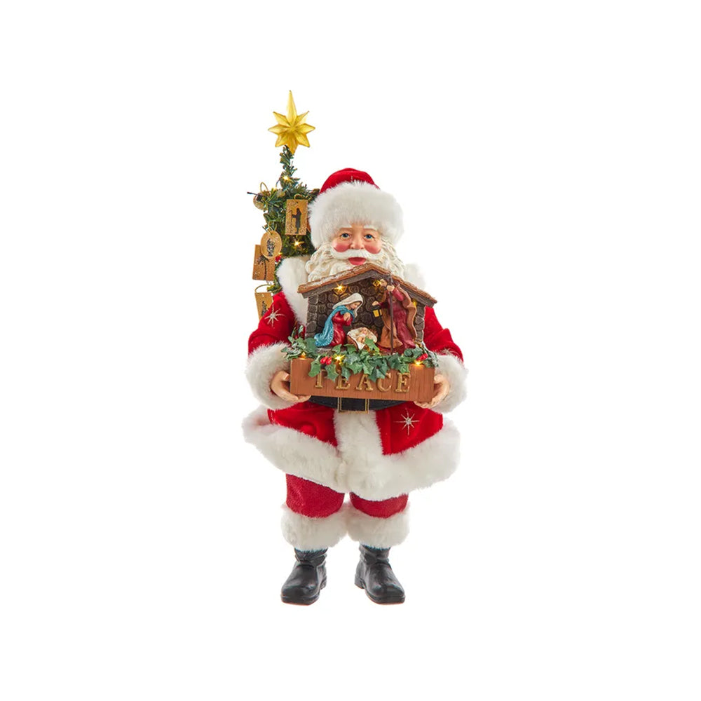 Battery Operated LED Santa Holding Nativity Scene - 13"