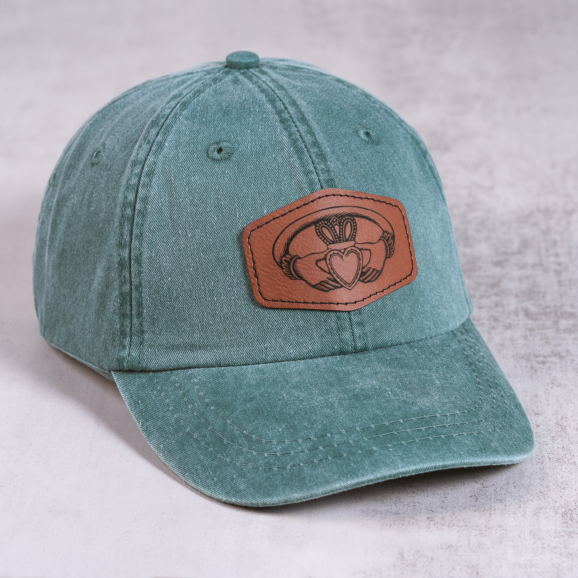 Green Claddagh Leather Patch Ball Cap