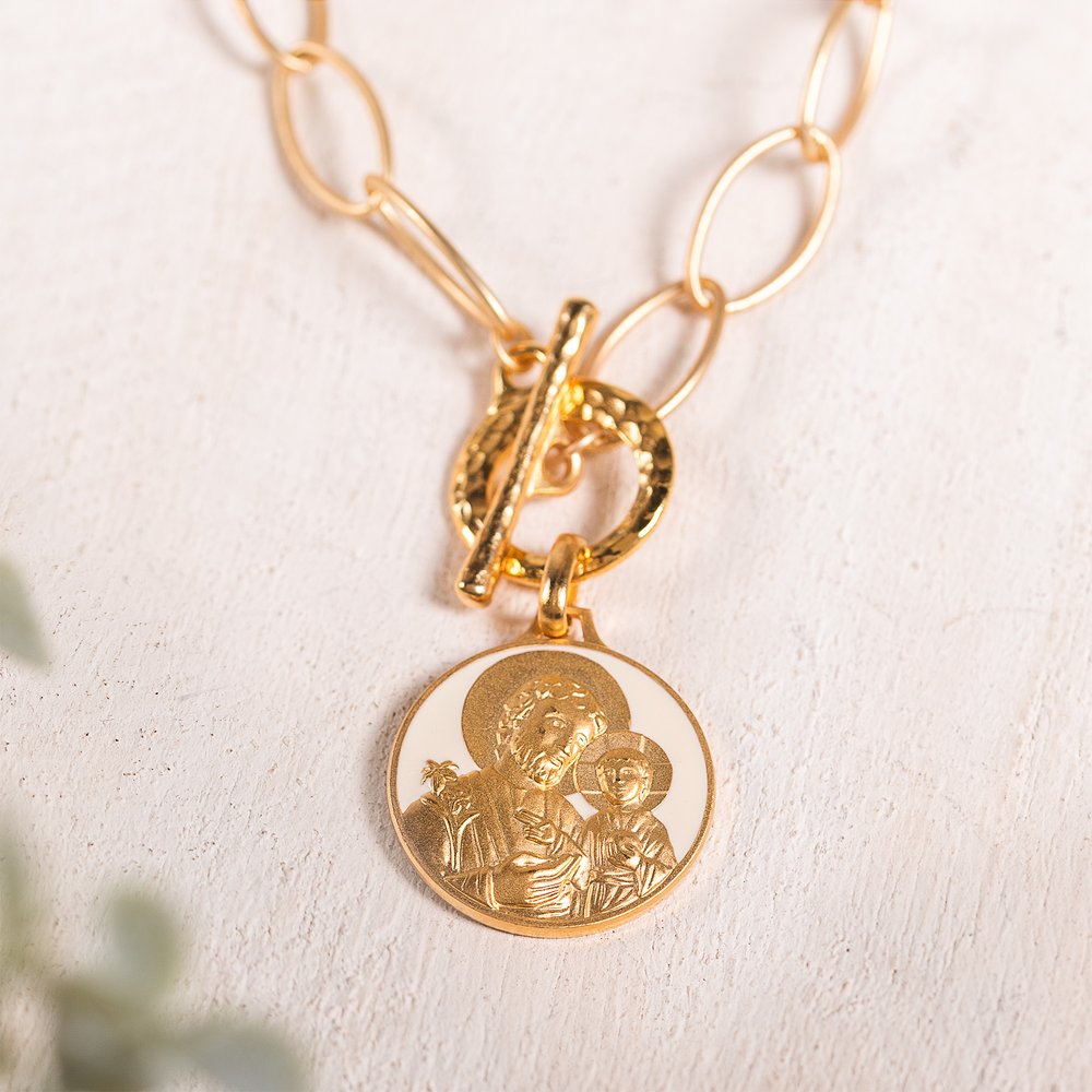 Handcrafted White Enamel St. Joseph Necklace