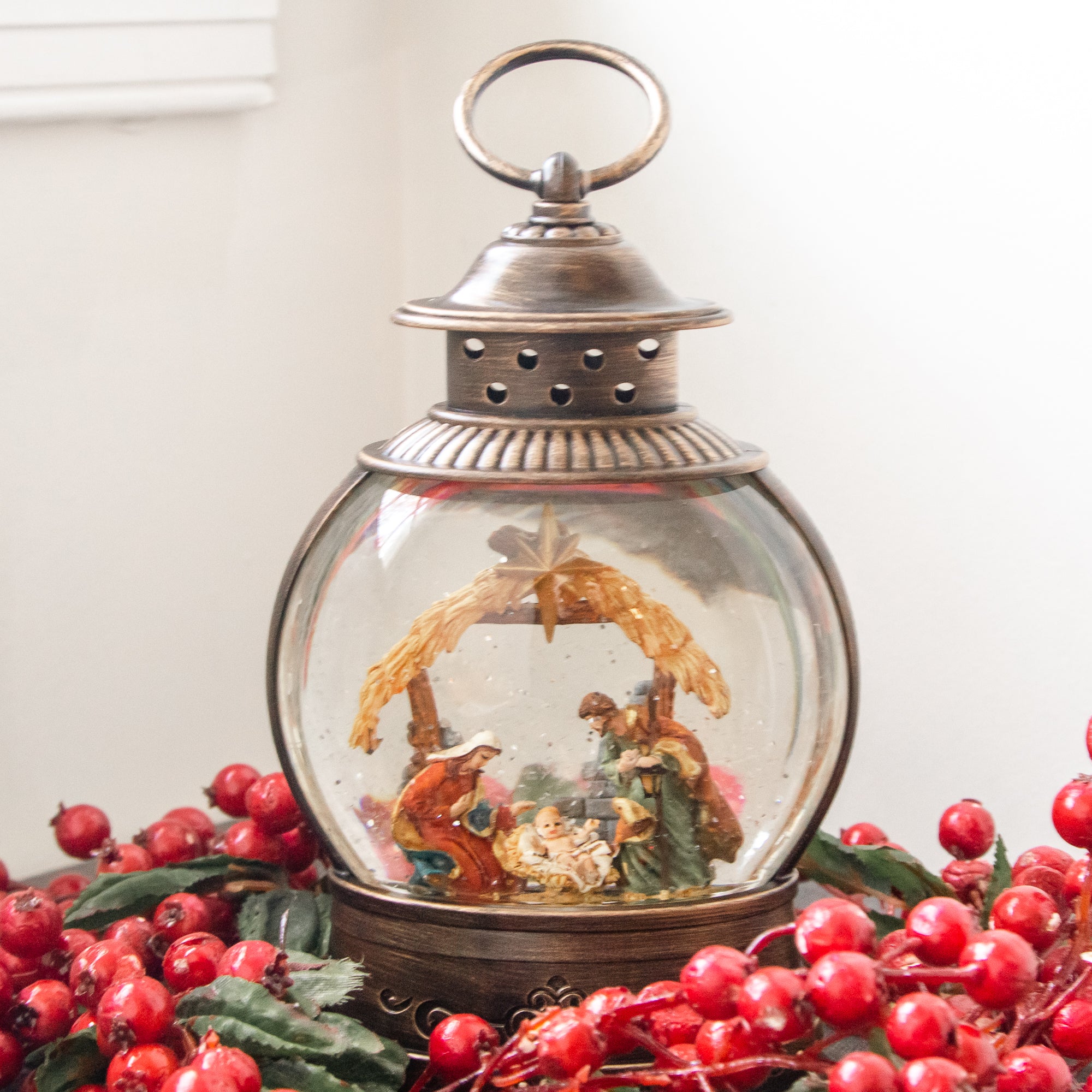 Holy Family Print Bronze Swirl LED Lantern