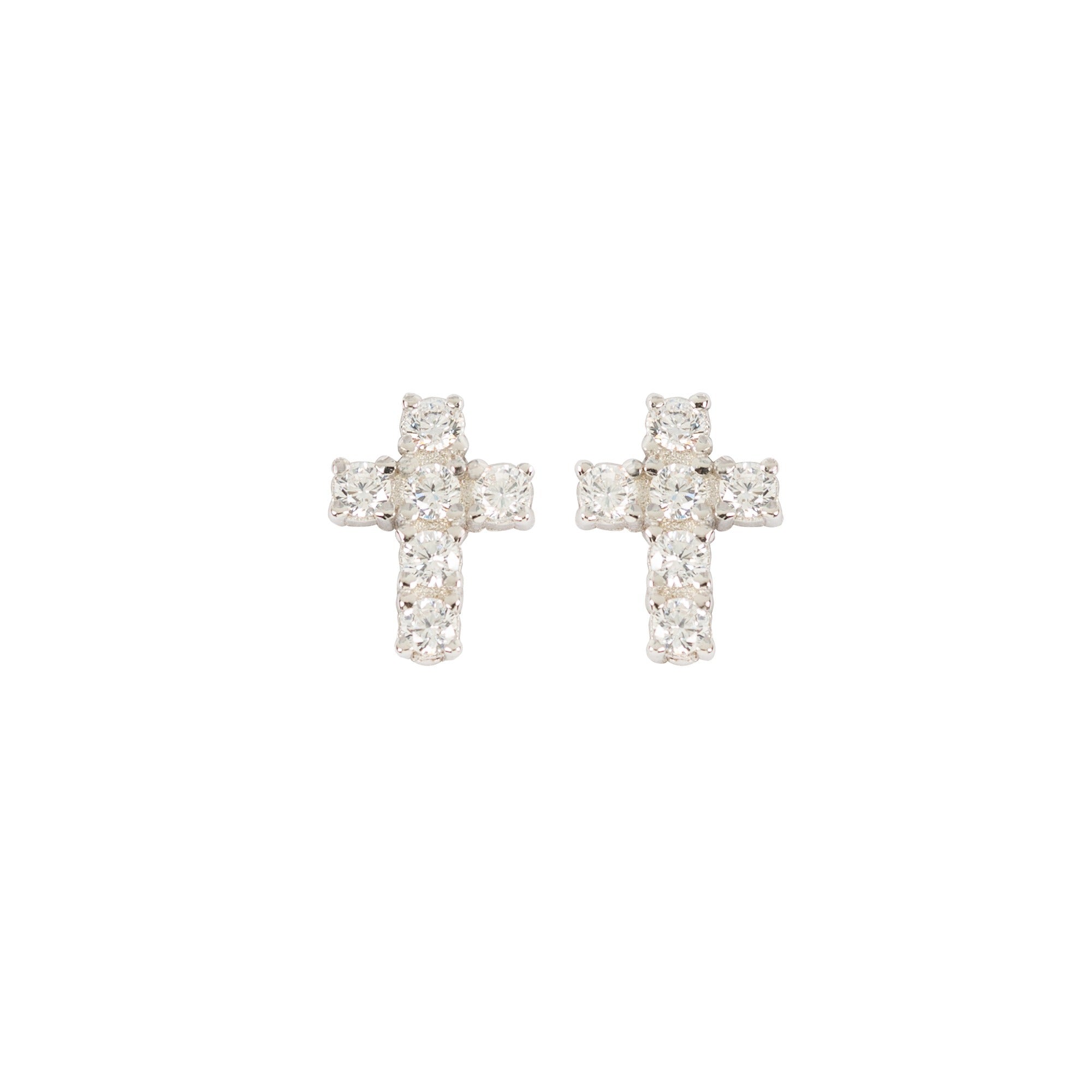 Silver & Cubic Zirconia Cross Earrings & Ring - Set