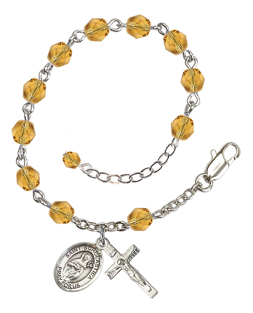St. Scholastica Yellow November Rosary Bracelet 6mm