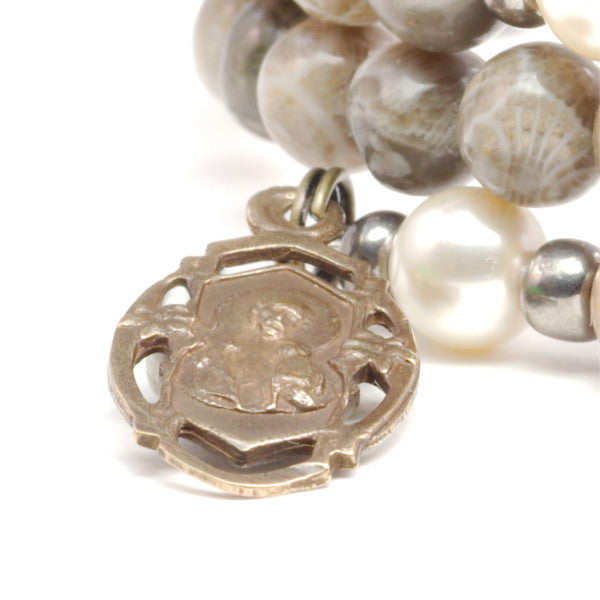 St. Joseph Gray Fossil Coral Full Rosary Wrap Bracelet