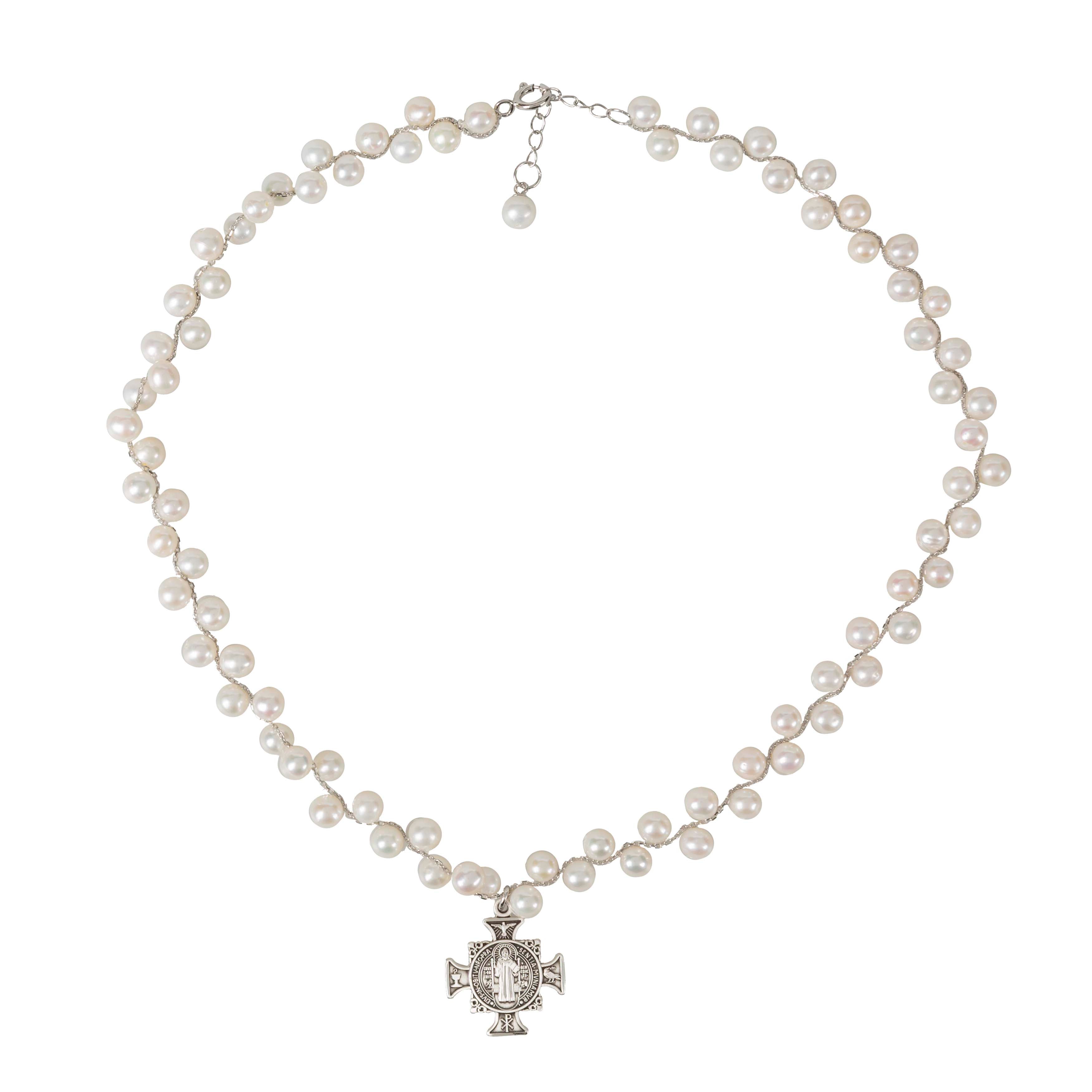 Grapevine Pearl St. Benedict Cross Necklace