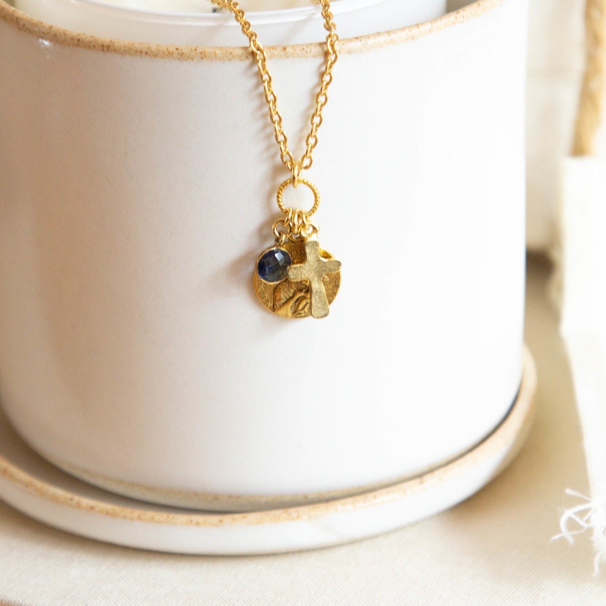 St. Gerard and Mary Cross Necklace with Bauble