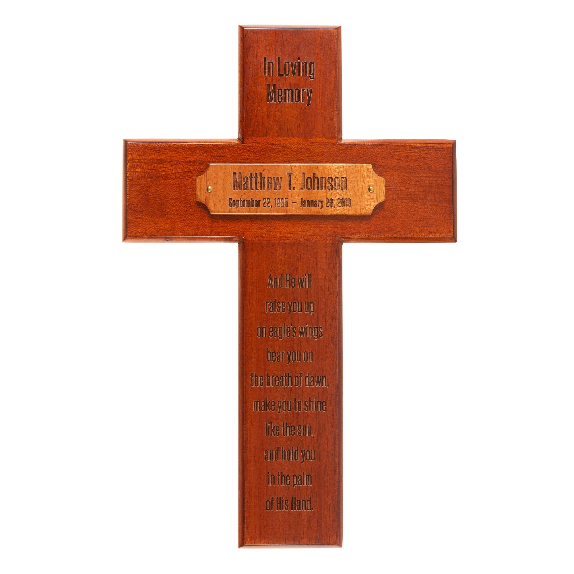 Personalized Eagle's Wings Wood Memorial Cross