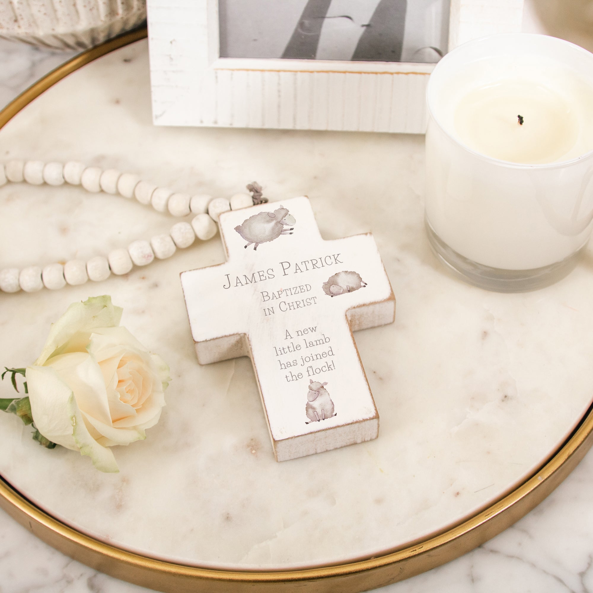 Personalized New Little Lamb Baptism Hanging Cross