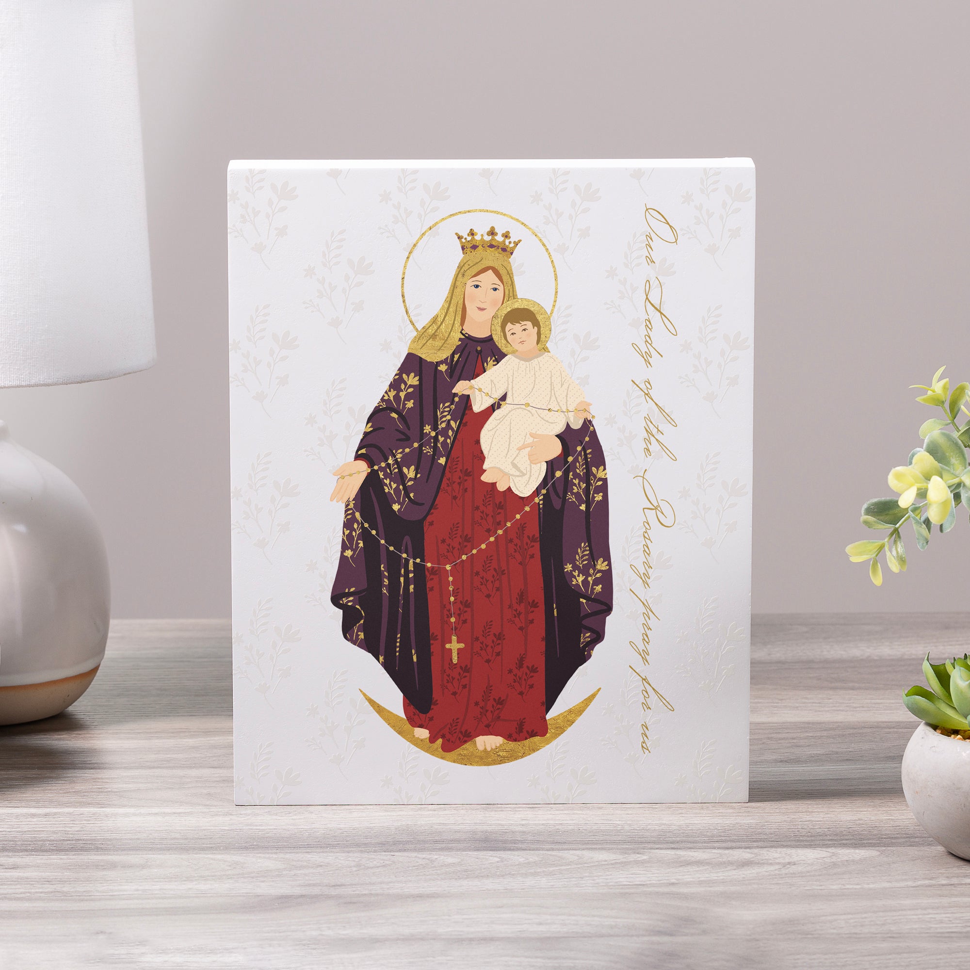 Our Lady of the Rosary Toile Art Plaque - 8" x 10"