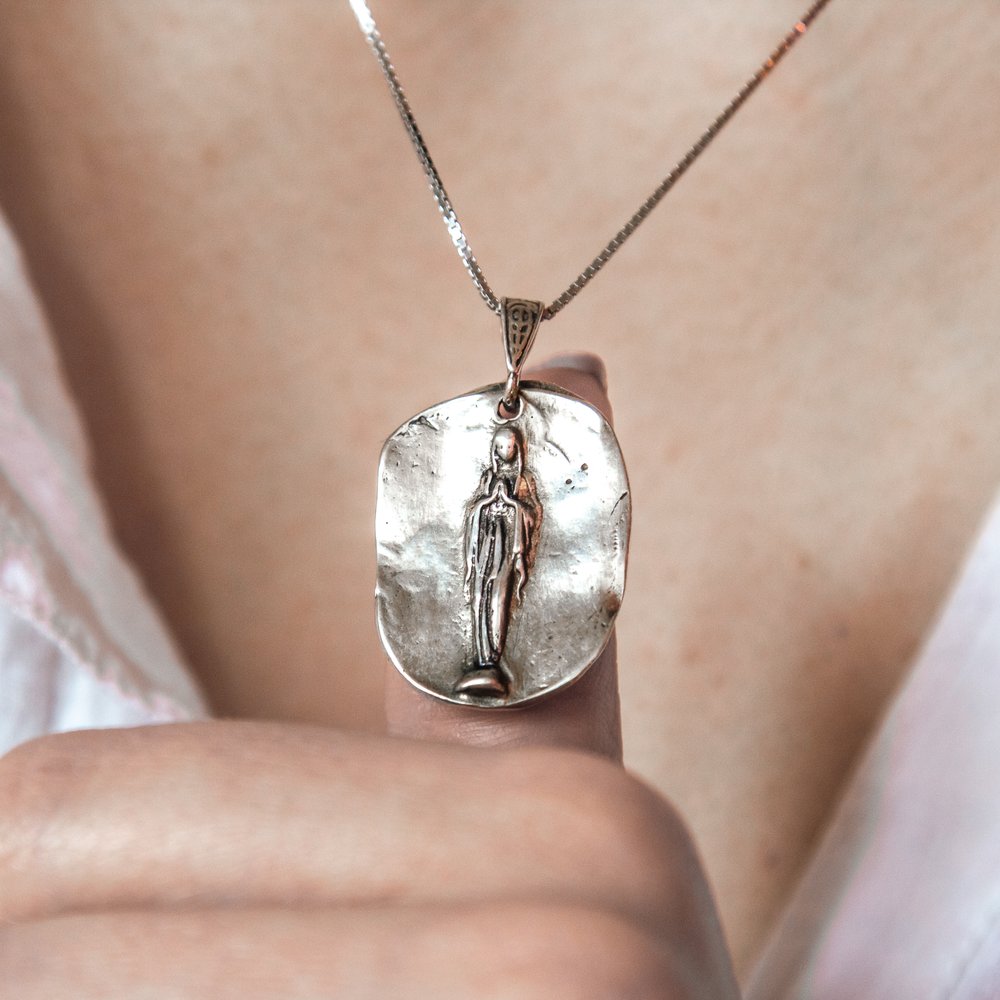 Stylized Sterling Silver Marian Pendant Necklace