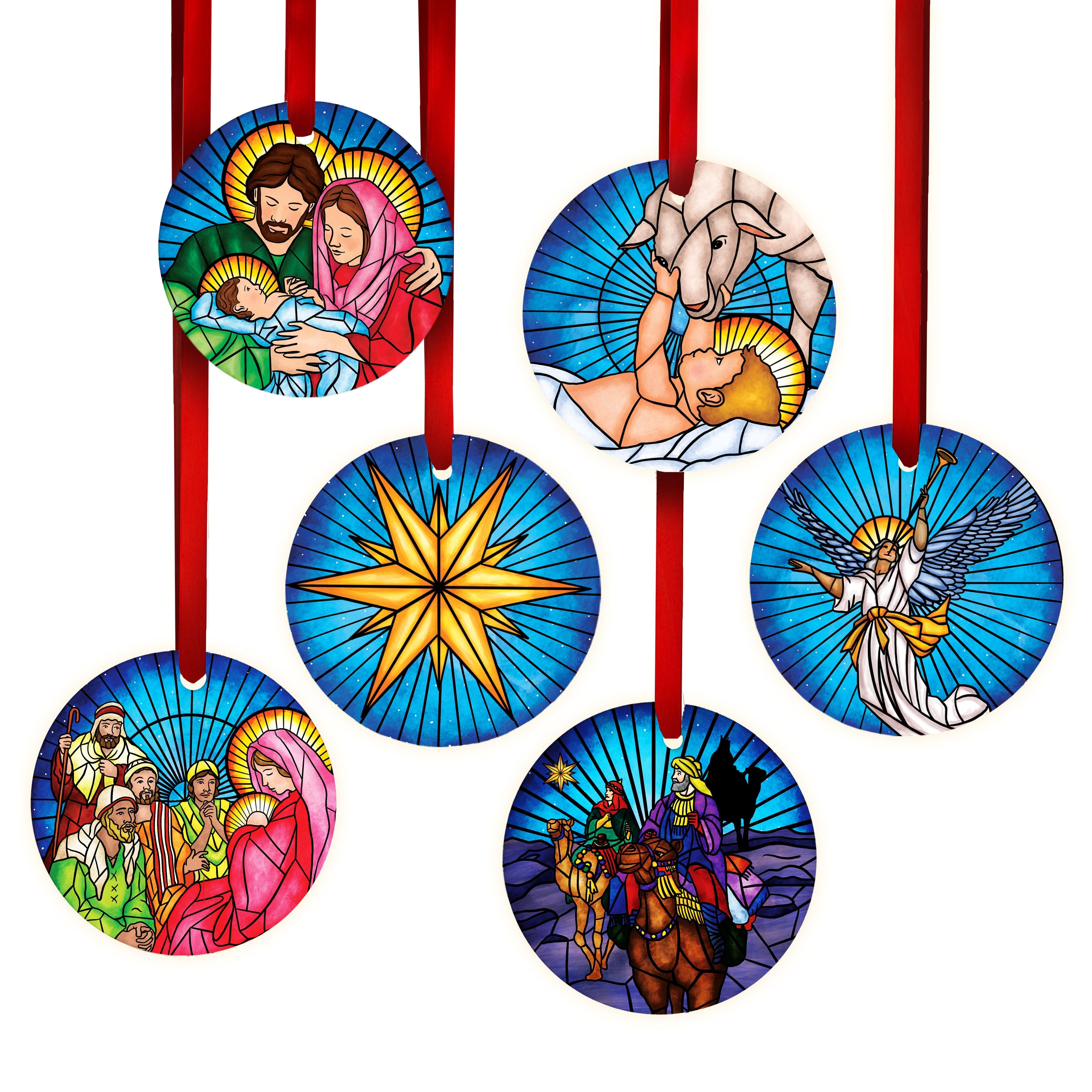 Stained Glass Nativity Ornaments - Set of 6