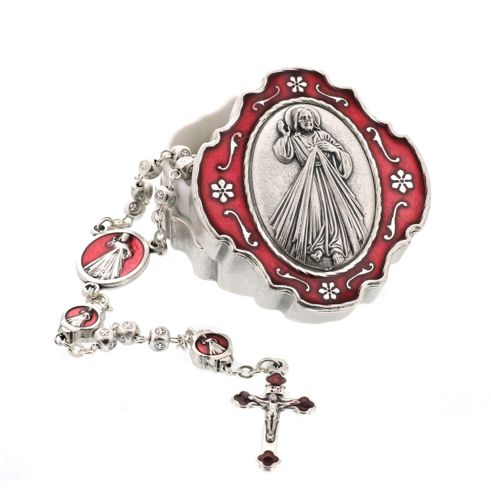 Divine Mercy Rosary with Red Enamel Box