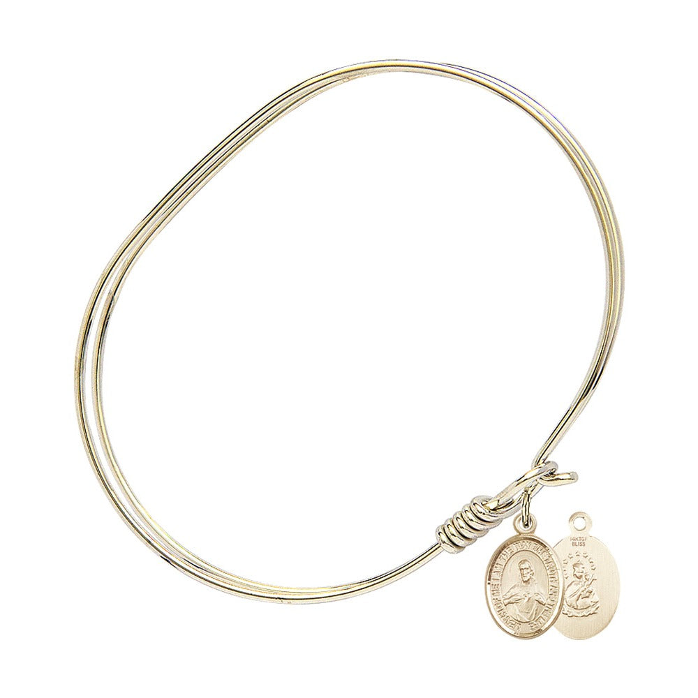Bliss Adult 7 Oval Gold Plated Bangle Bracelet with Scapular Charm