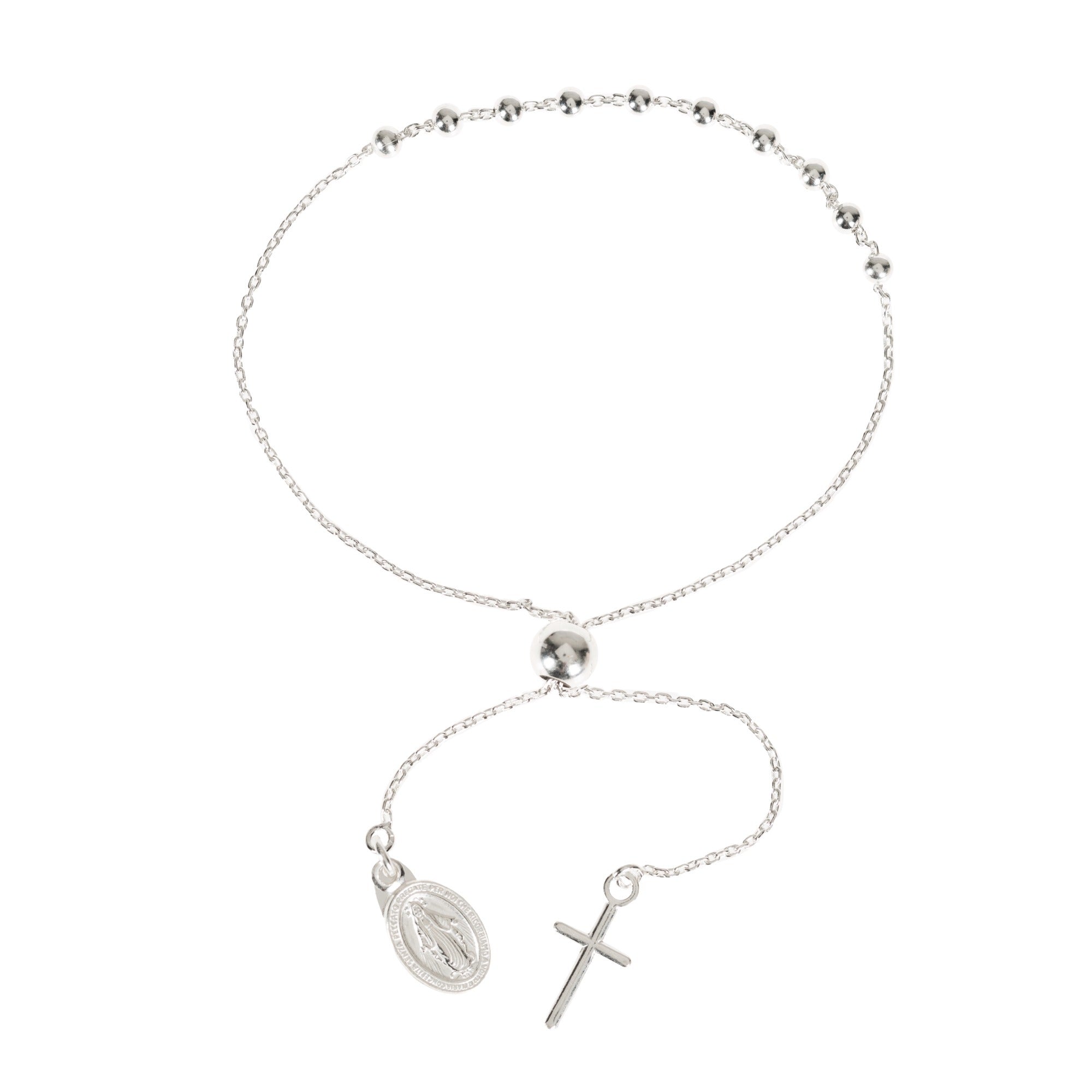 Sterling Adjustable Rosary Bracelet with Miraculous Medal