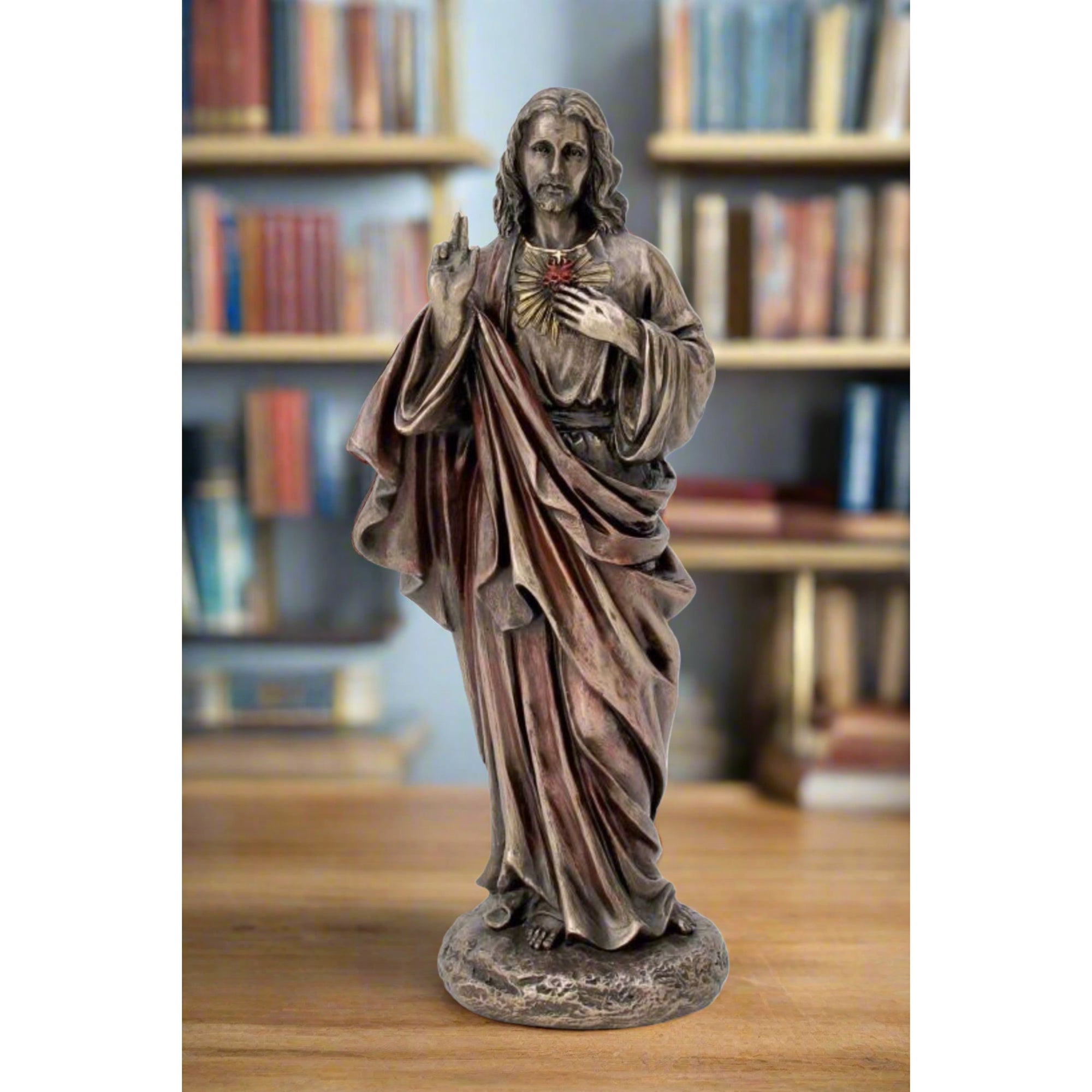 Bronzed Sacred Heart of Jesus Statue - 8"