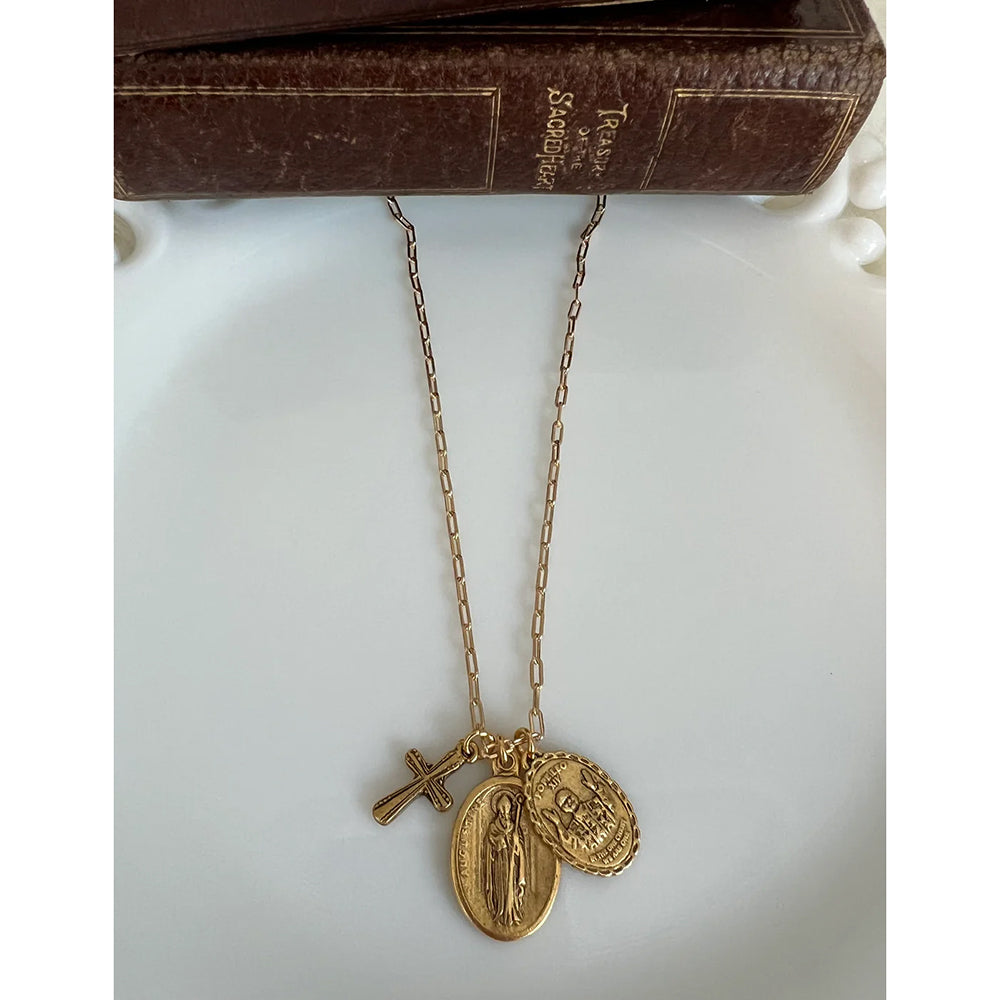 Pope Leo XIV & St. Augustine Cross Paperclip Chain Necklace