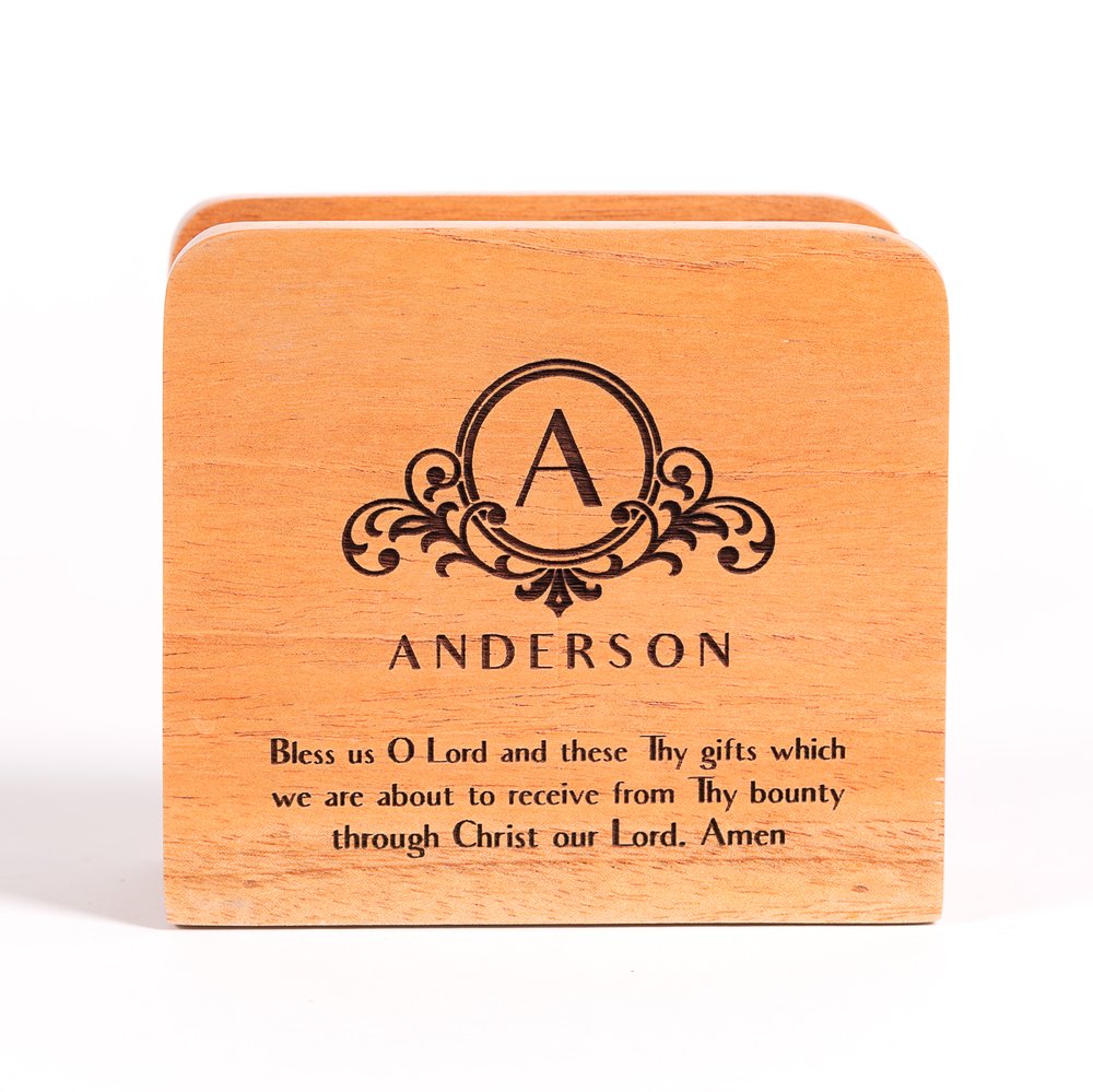 Personalized Bless Us O Lord Wooden Napkin Holder