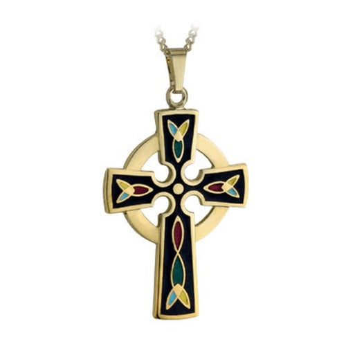 Gold Plated Black Enameled Celtic Cross Necklace - 18"
