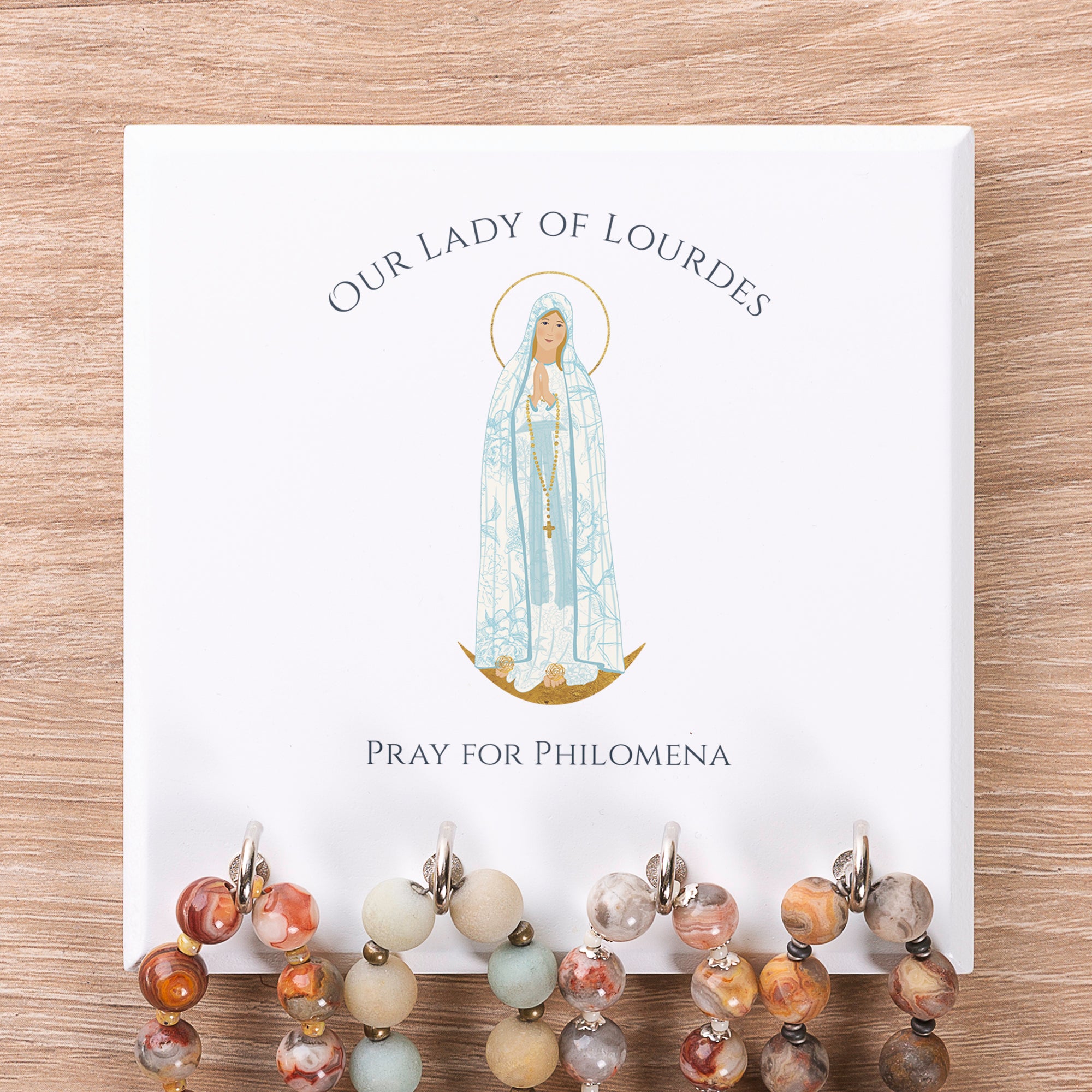 Personalized Our Lady of Lourdes Rosary Rack