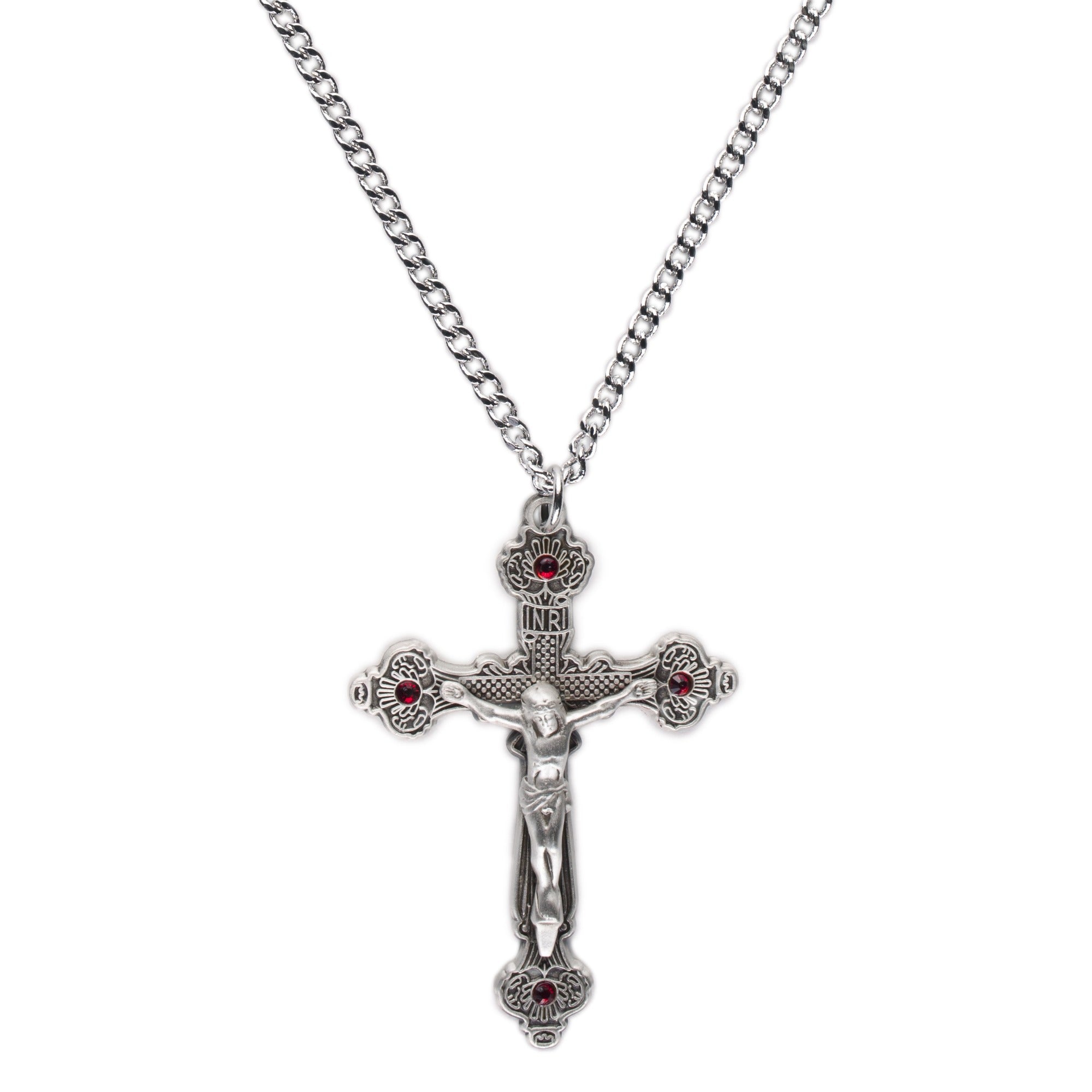 Sterling Silver Crucifix with Ruby Stones with 24 inch chain