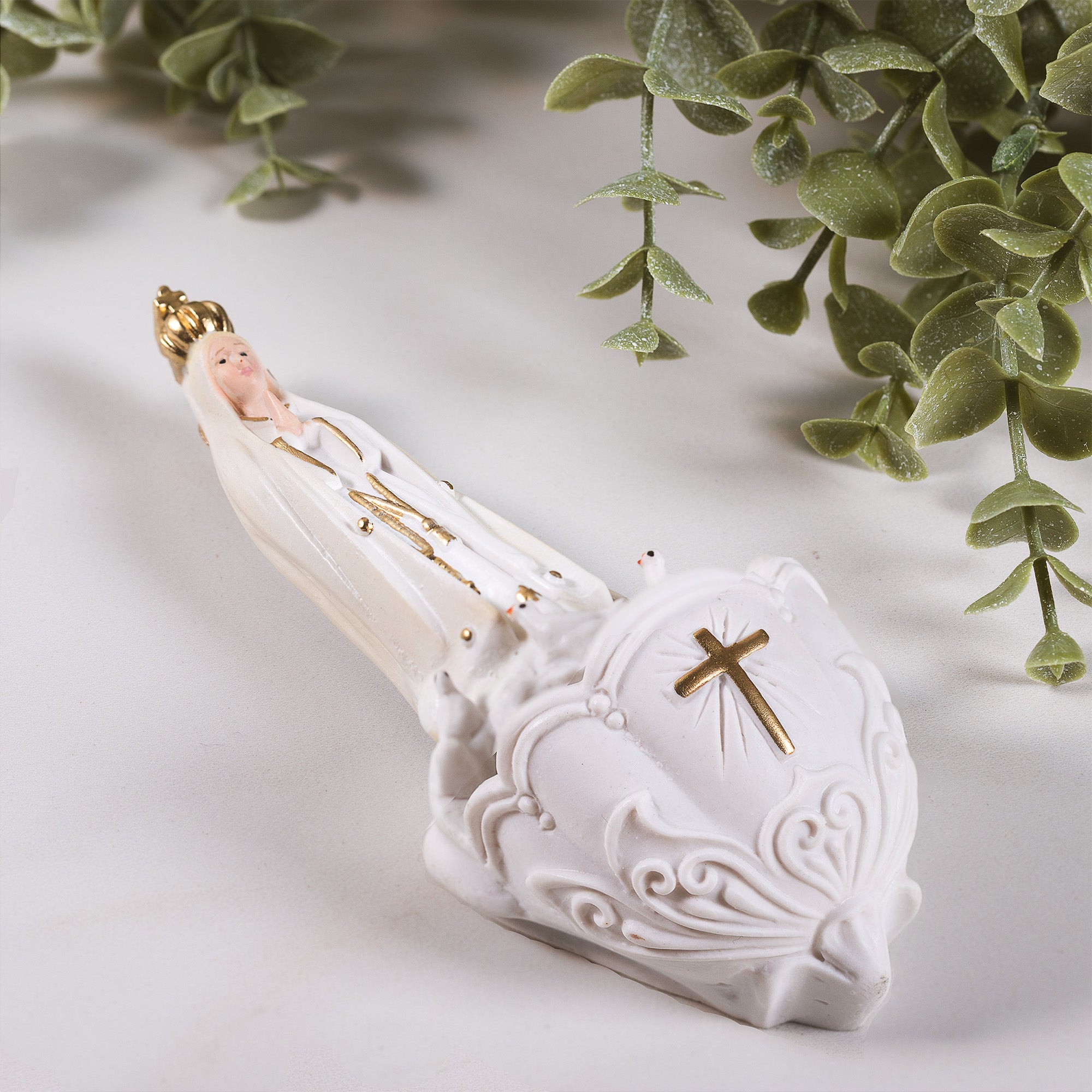 Our Lady of Fatima Painted Holy Water Font - 6.3"