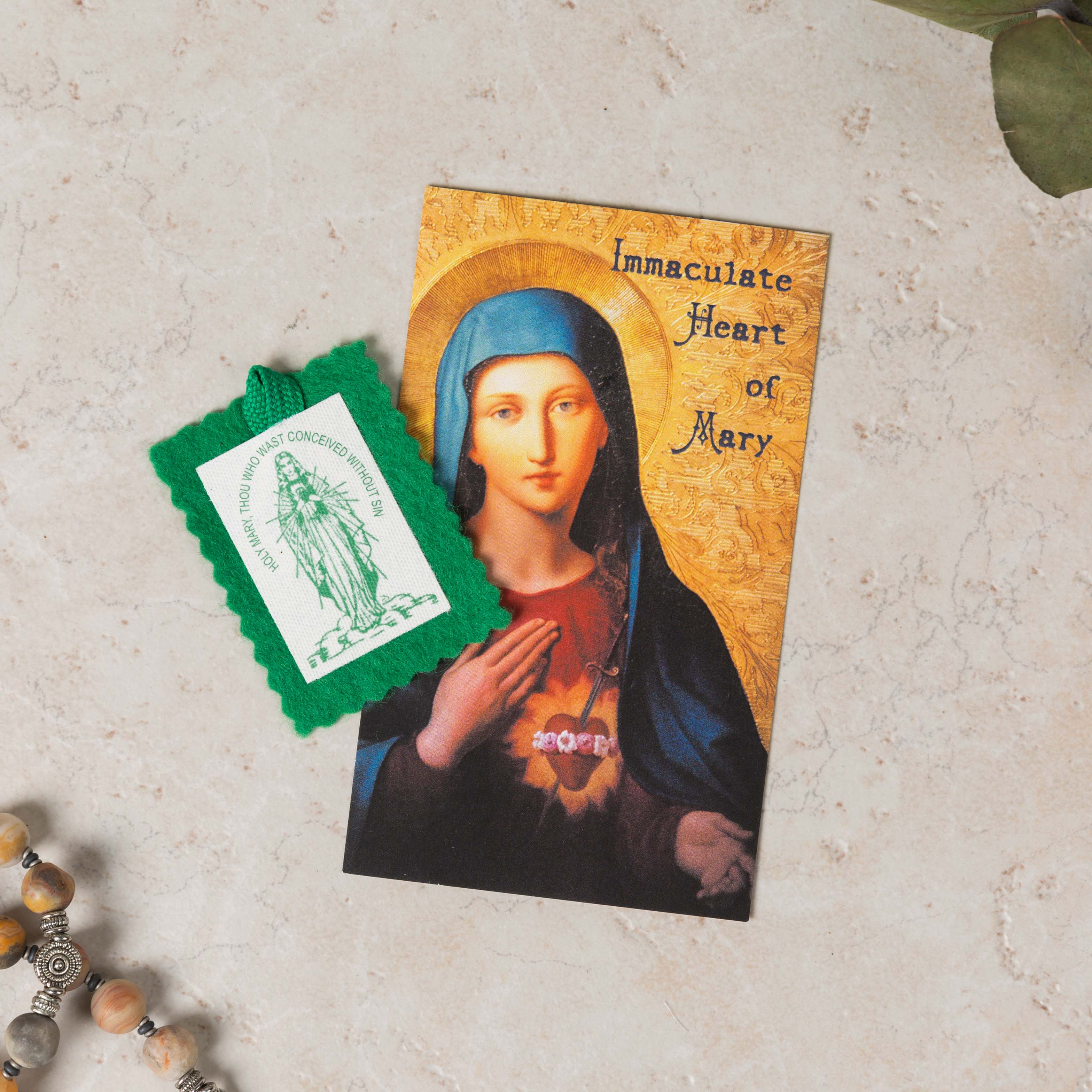 Green Scapular and Immaculate Heart of Mary Prayer Cards - set of 20