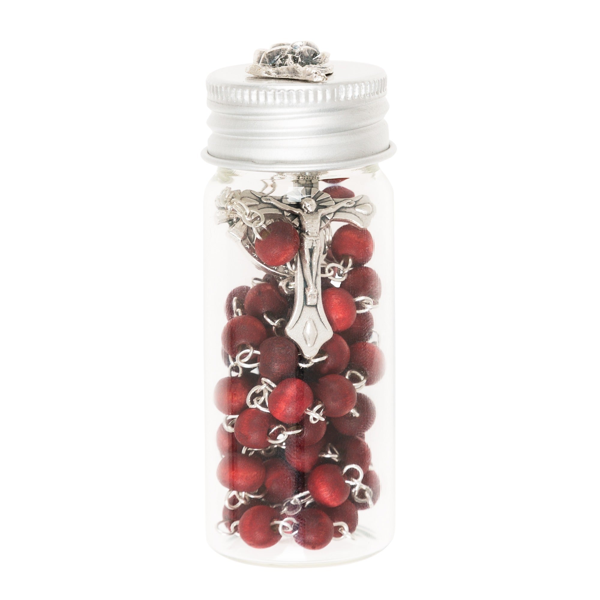 Rose Scented Wood Rosary in Glass Bottle