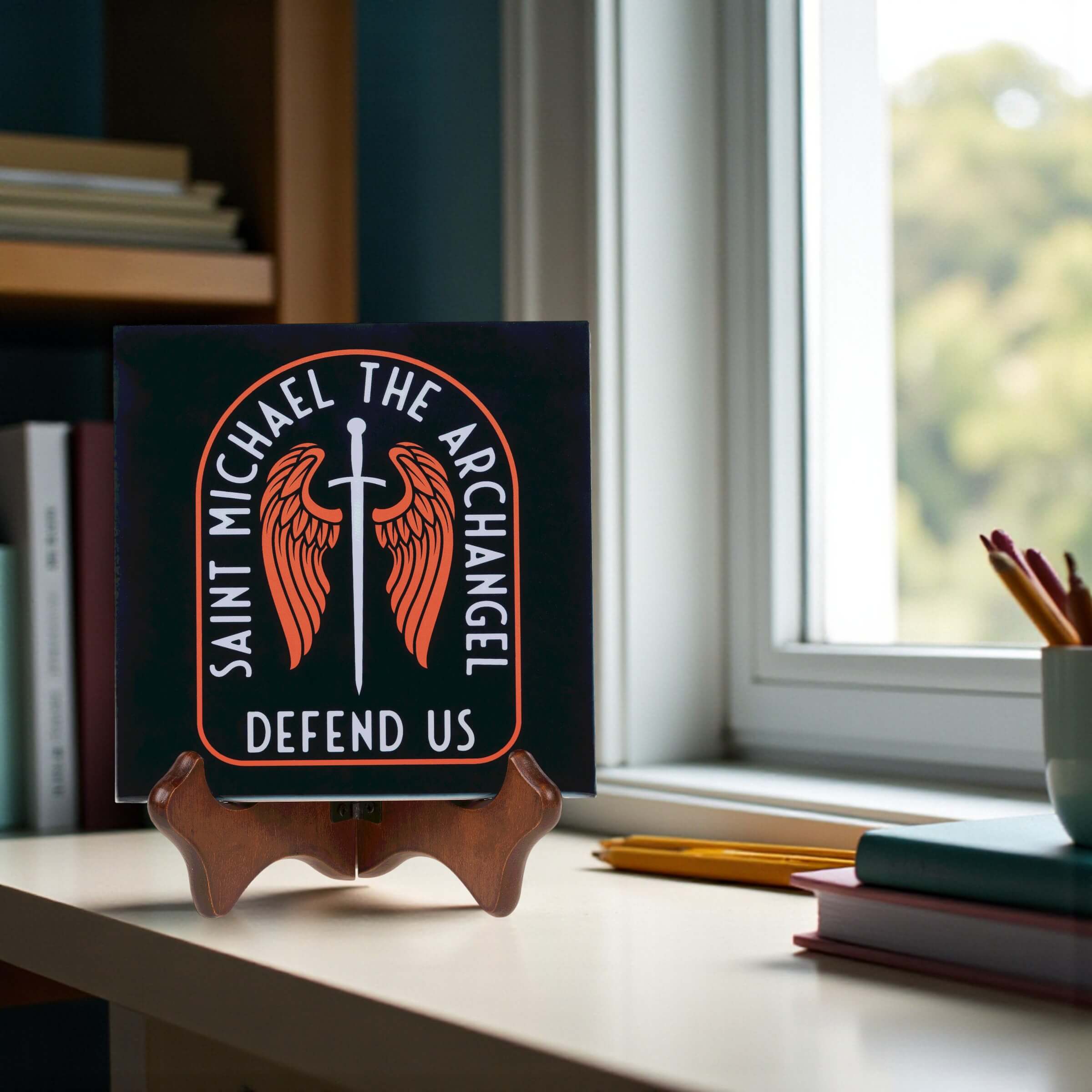 St. Michael Sword & Shield Ceramic Tile