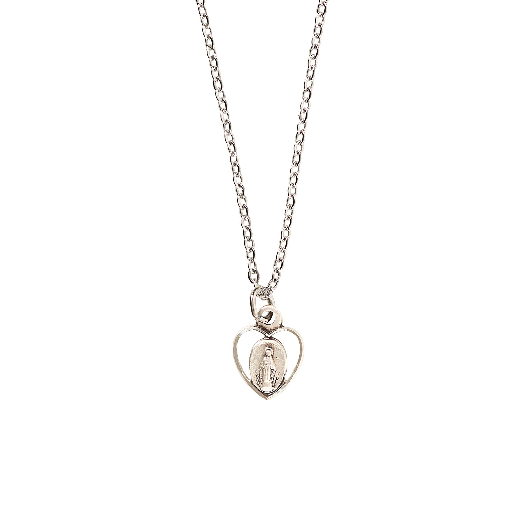Sterling Silver Petite Heart Miraculous Medal Necklace