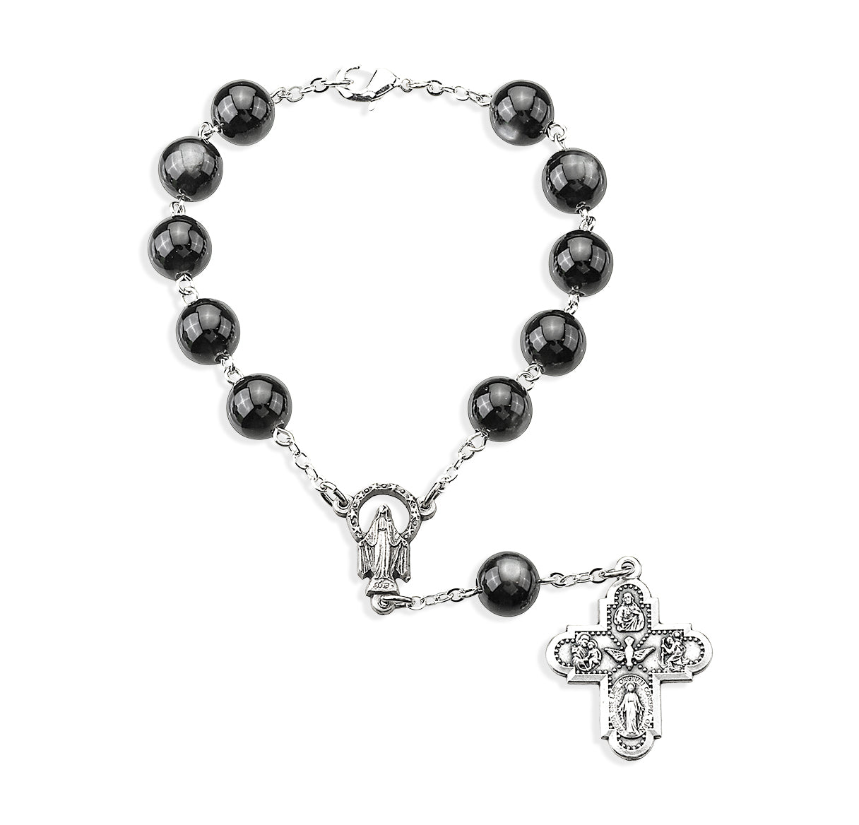 Black Glass Bead 4-Way Medal Auto Rosary